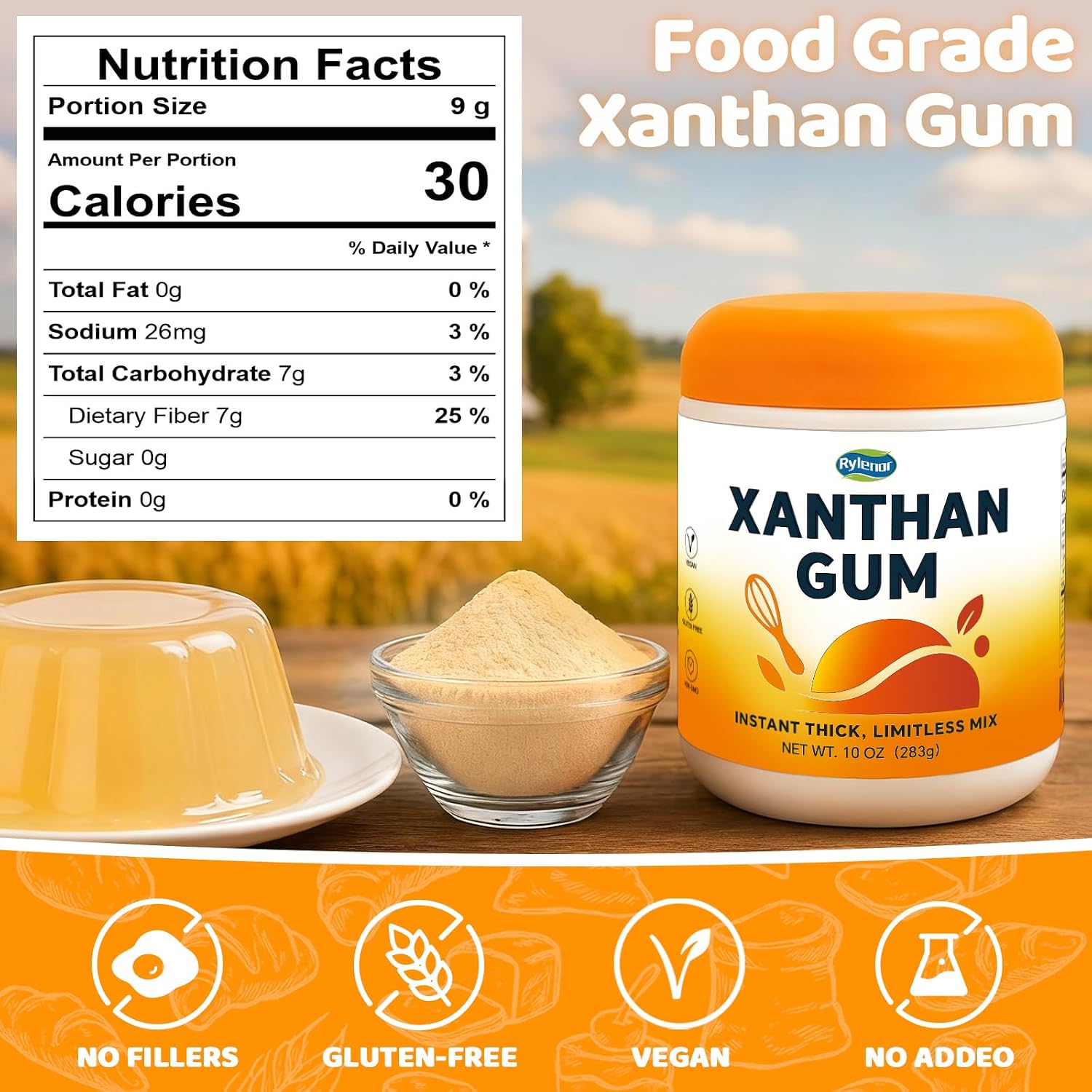 Detalle 2 de Rylenor Xanthan Gum, 10 oz Food-Grade Thickener for Baking and Sauces
