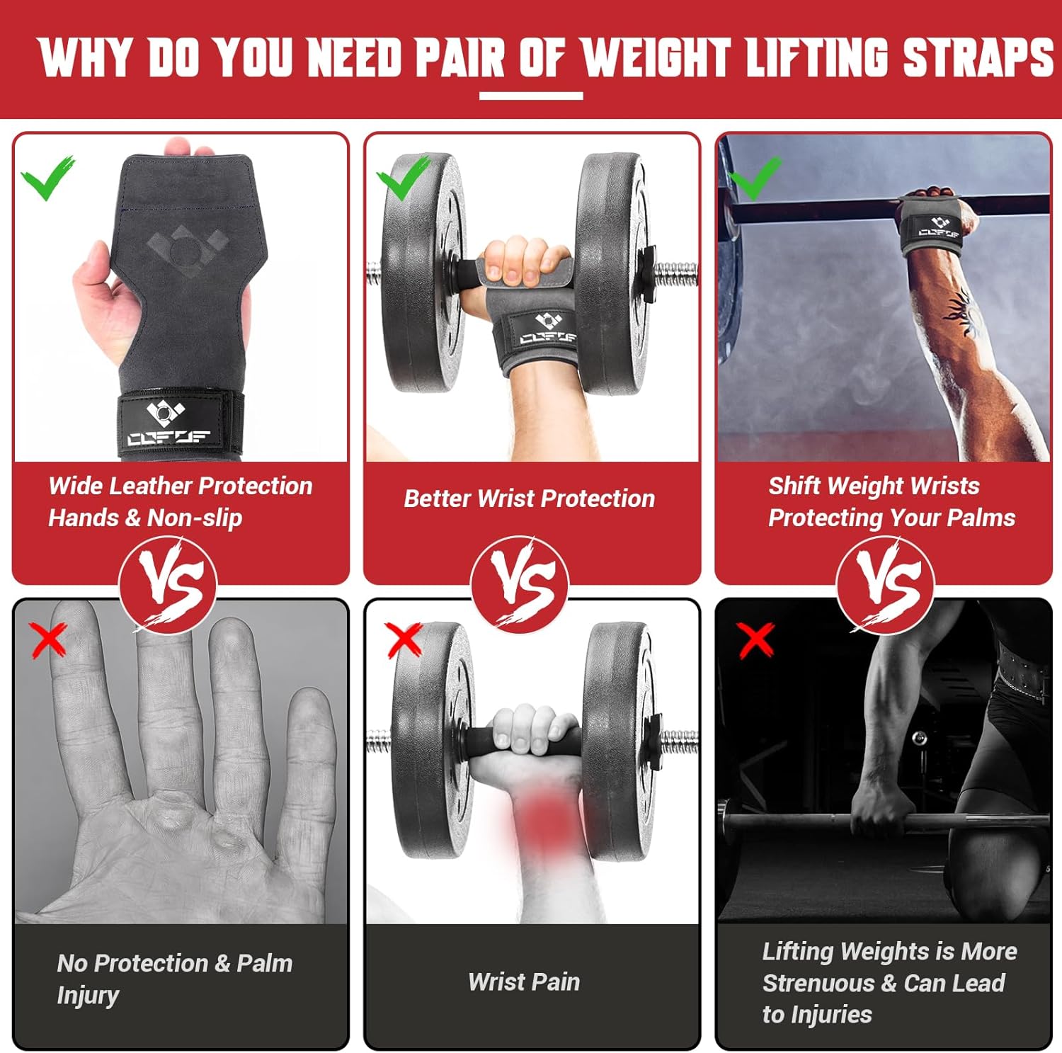 Thumbnail 3 de COFOF Zughilfen Leder – Lifting Straps aus Veloursleder für schweres Krafttraining