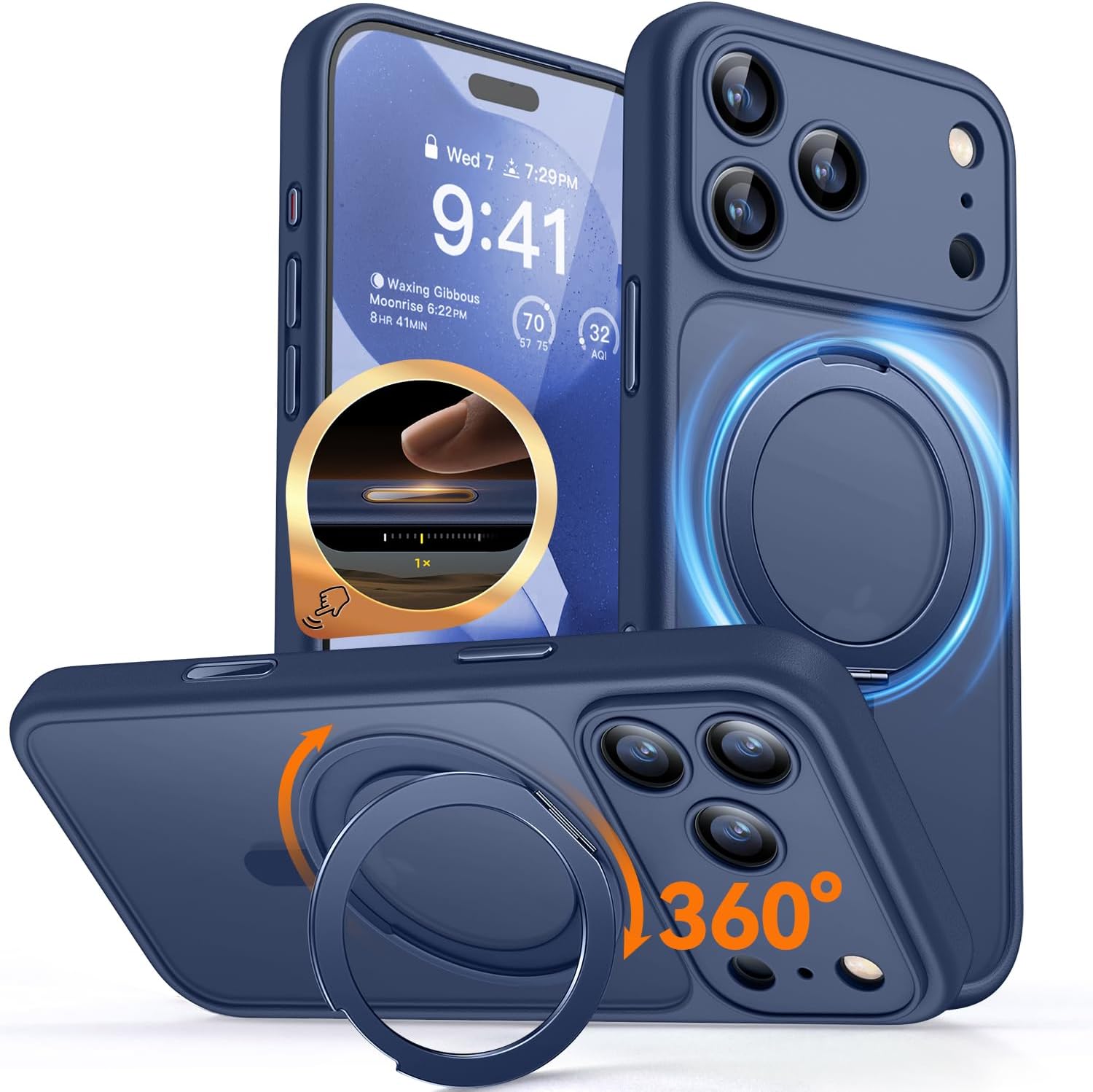Detalle de CANSHN Cover per iPhone 17 Pro Max (6.9") con protezione fotocamera a copertura totale e supporto magnetico 360°