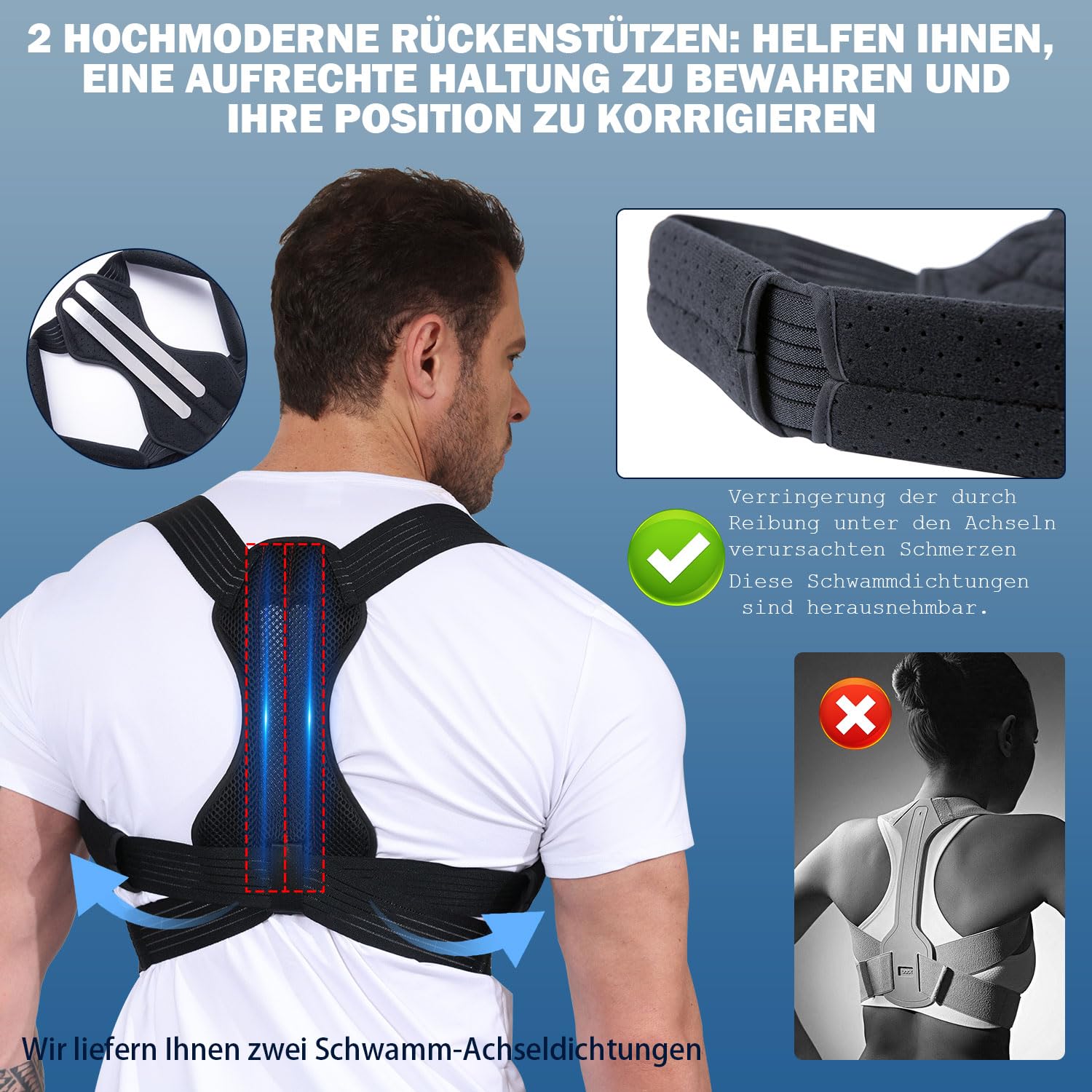 Thumbnail 4 de NovoBrace Correttore Postura Uomo Donna, Fascia Posturale Traspirante Nero XL