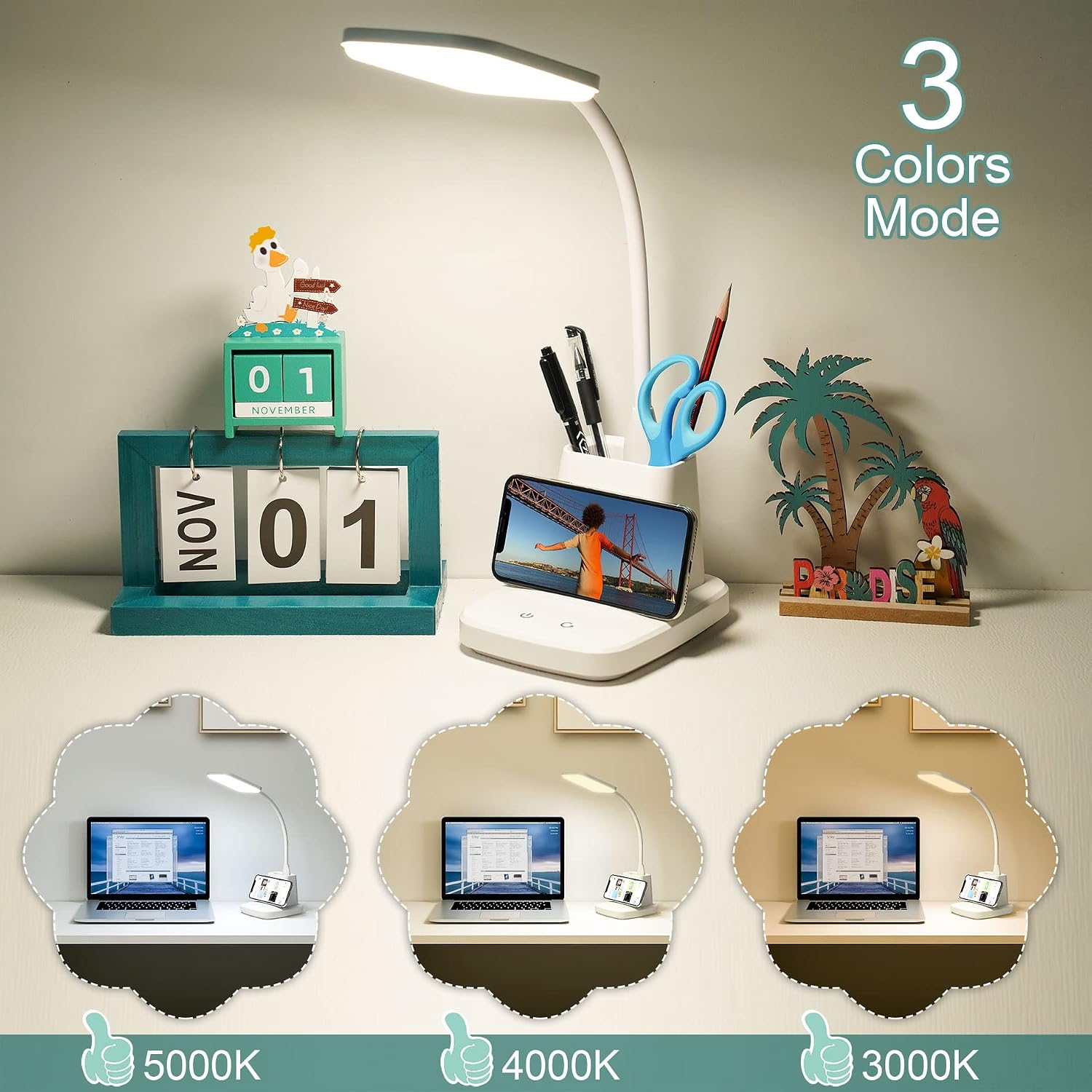 Thumbnail 3 de Sailstar 10W Wireless Charging LED Desk Lamp, White, 3 Light Modes