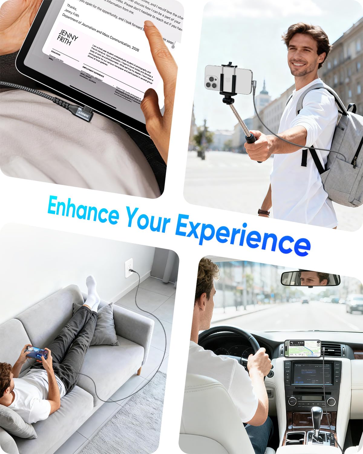 Thumbnail 5 de SUNGUY 90 Grad USB-C Kabel 0,15 m, 2er-Pack – geflochtenes 90° Ladekabel für Phone, Galaxy, Pixel und iPad