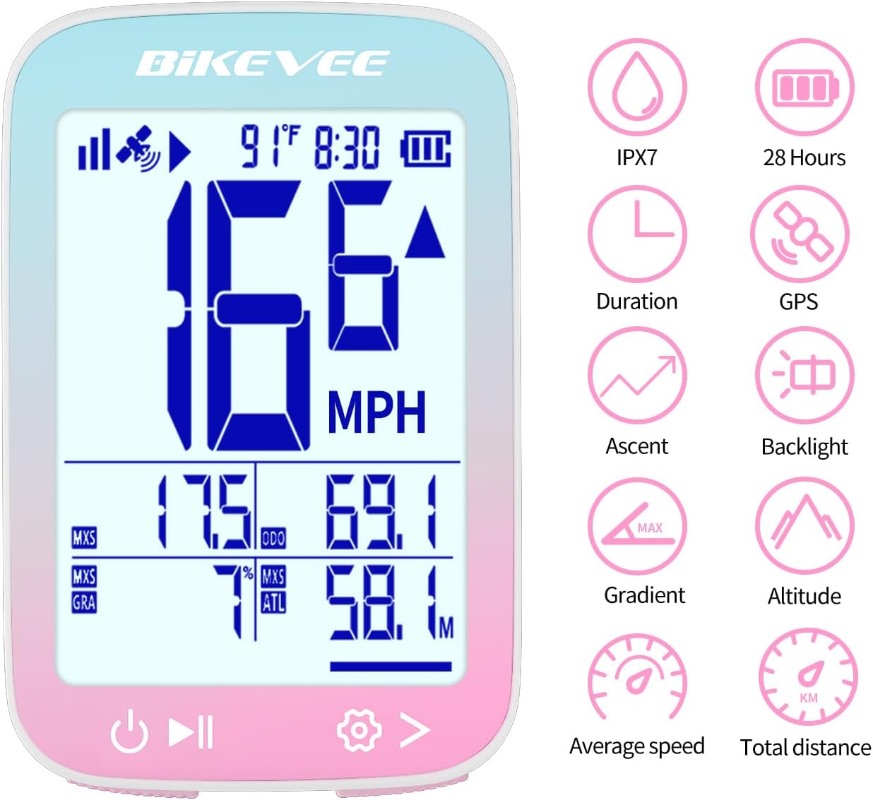 Detalle de Bikevee GPS Fahrradcomputer kabellos – wasserdicht IPX7, 2,4 Zoll FSTN Display, bis zu 28 h Akkulaufzeit
