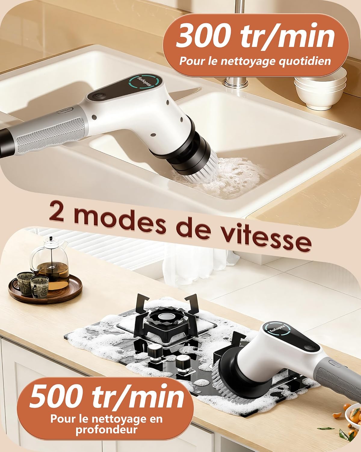Detalle 1 de Brosse de nettoyage électrique rotative 8 têtes