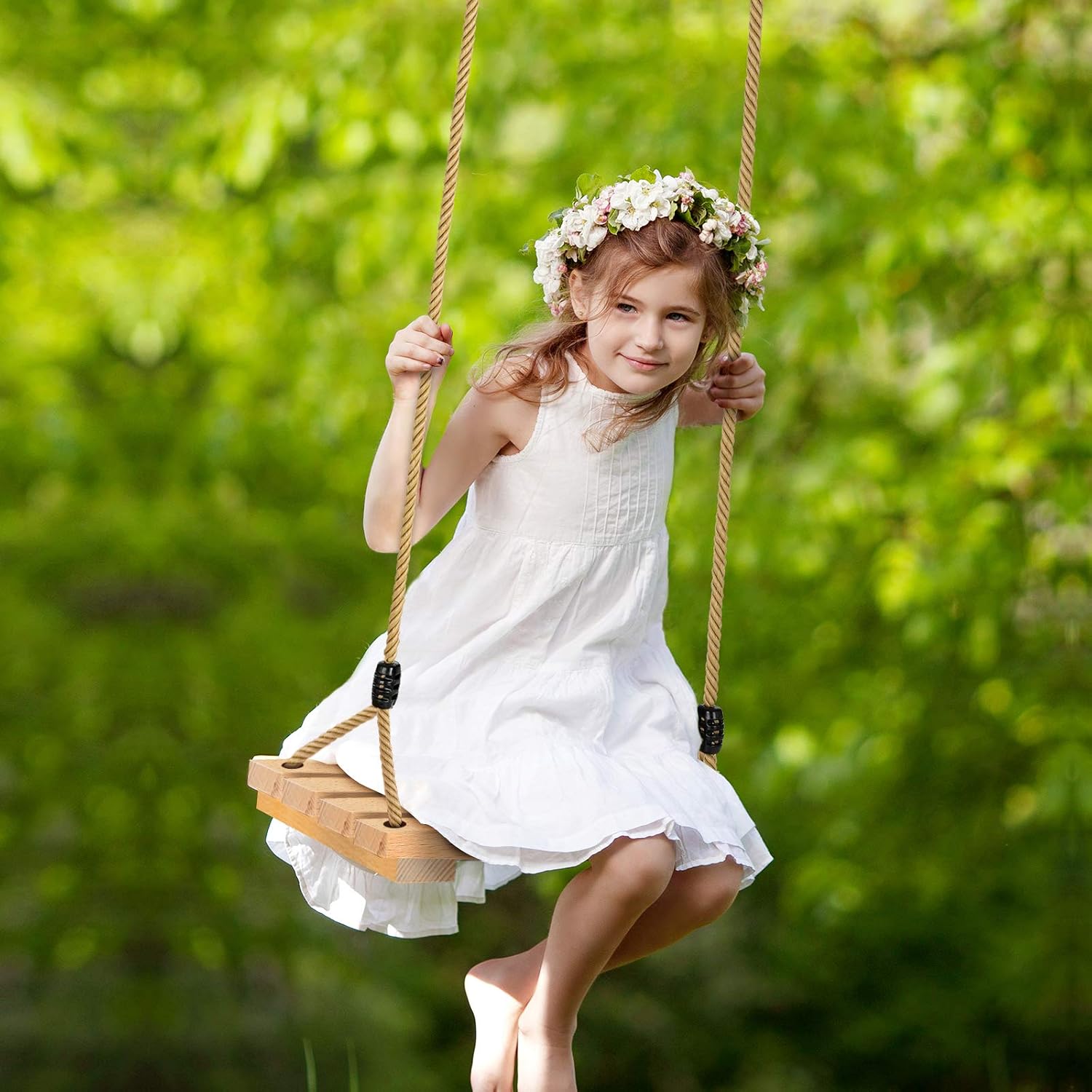 Thumbnail 5 de Holz Schaukelsitz für Kinder und Erwachsene – Outdoor-Schaukel aus Buche mit verstellbarem Hanfseil