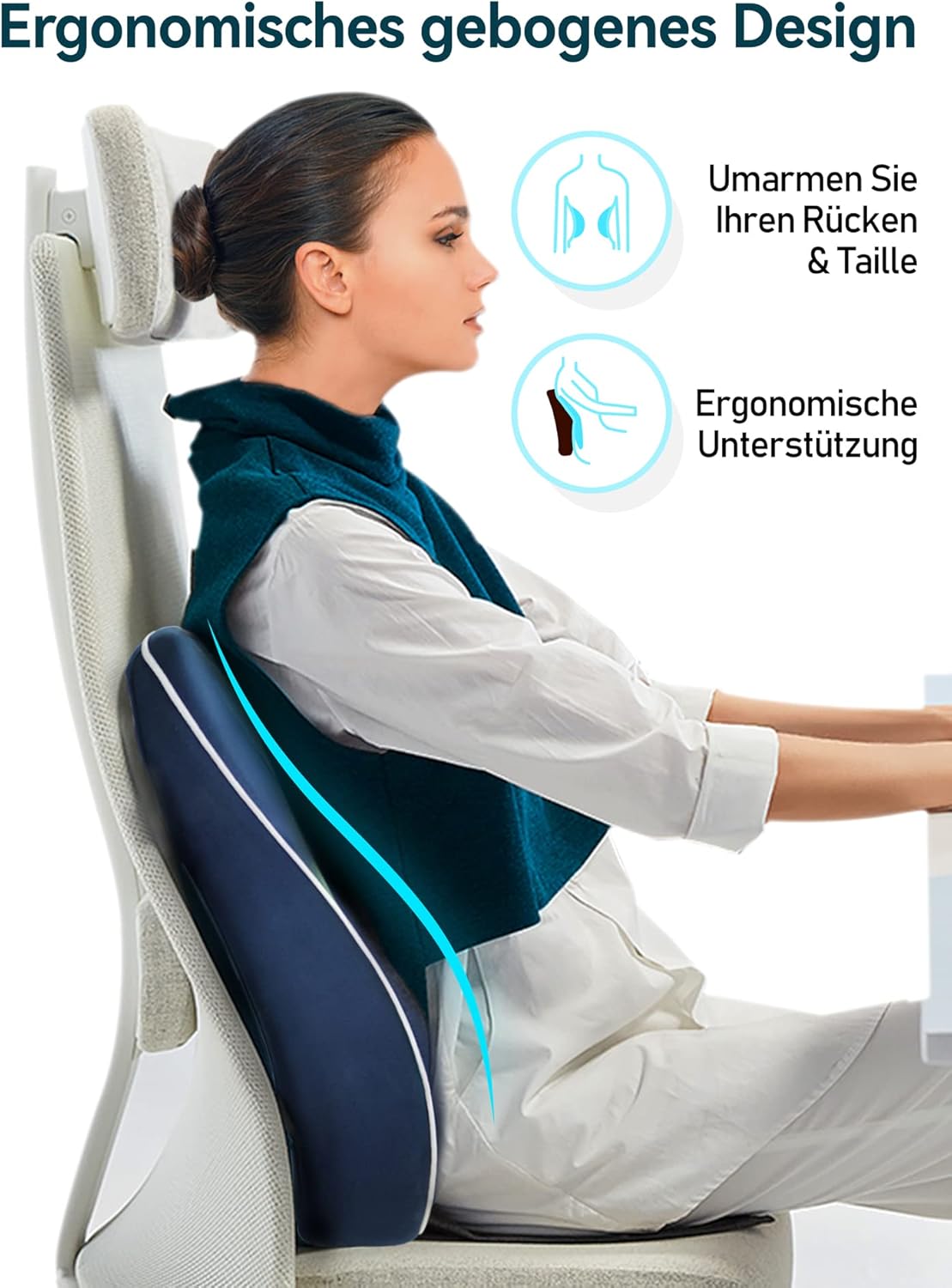 Thumbnail 2 de Travel Ease ergonomisches Rücken- & Lendenkissen aus Memory Foam (dunkelblau) für Bürostuhl und Auto