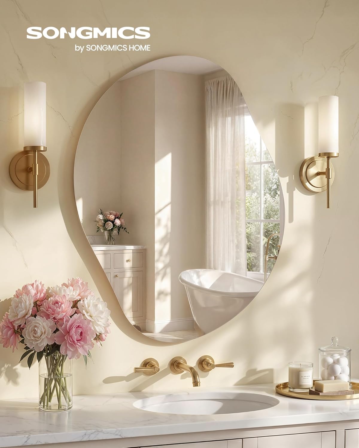 Thumbnail 1 de Miroir mural SONGMICS en forme de pétale asymétrique LWM020BD01, 60 x 45 cm