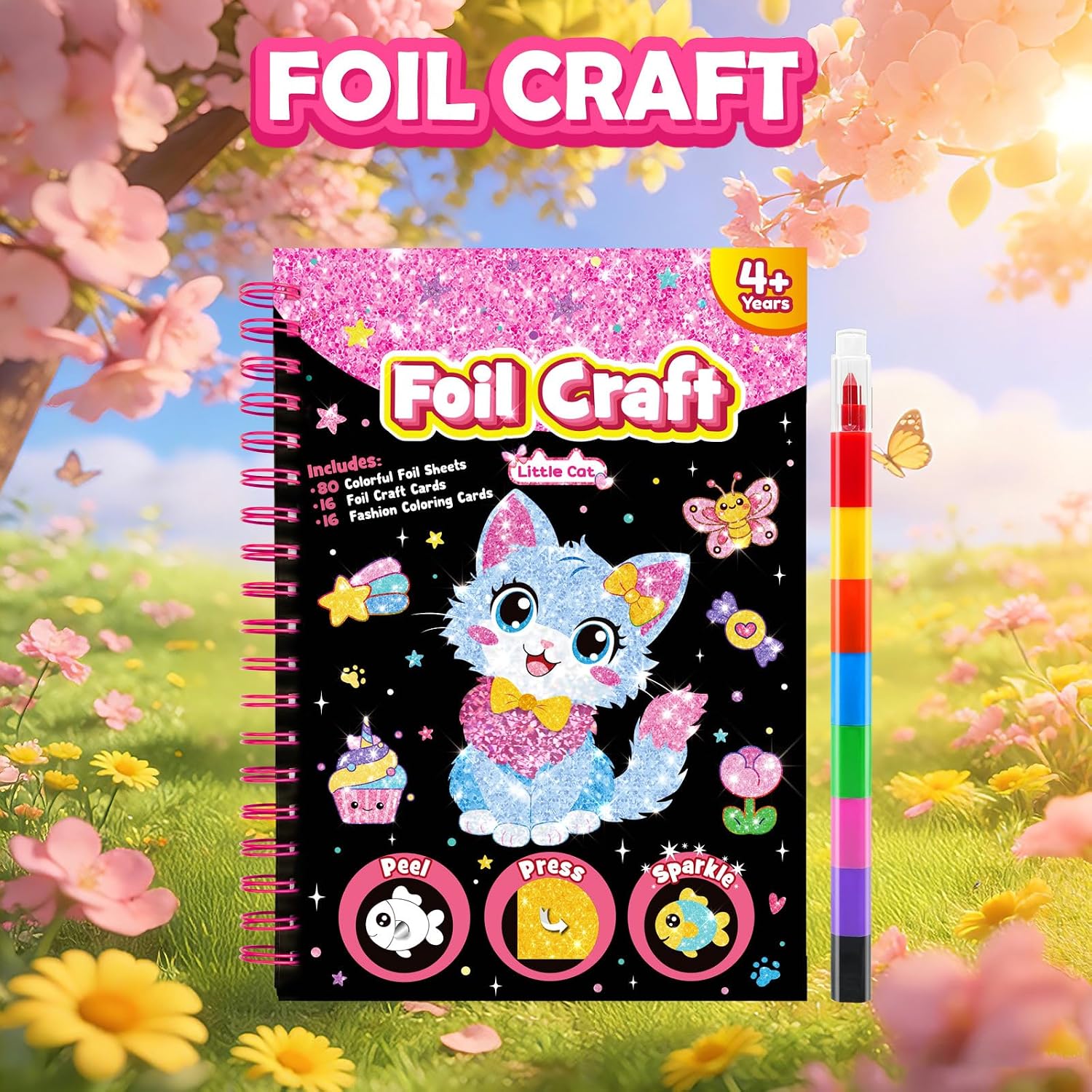 Detalle de LIKYMO Foil Art - Foil Craft Kit for Kids (4–9), No Mess Colouring & DIY Creative Activity