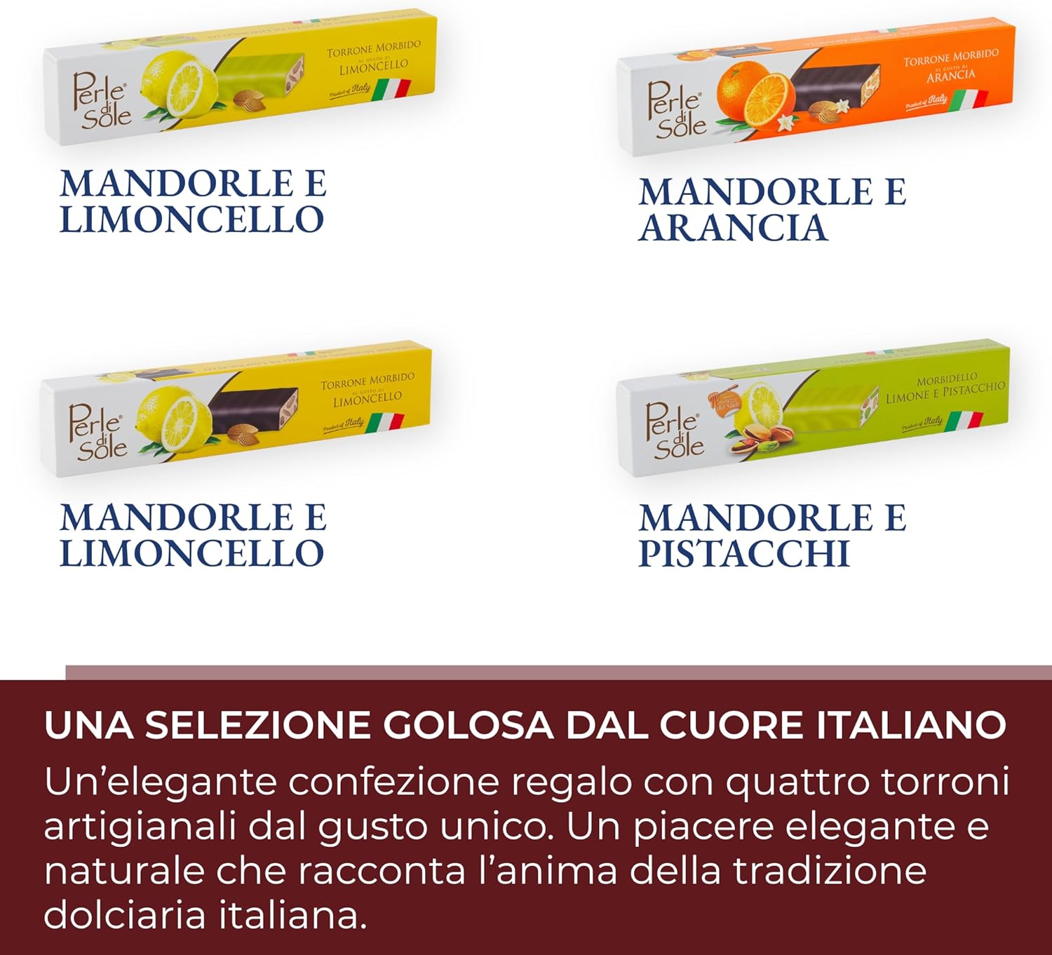 Thumbnail 2 de Perle di Sole – Gift Box 4 Torroni, 600 g. Selezione Artigianale di Torroni Italiani al Limoncello con Cioccolato, Arancia e Pistacchio – Cofanetto Regalo