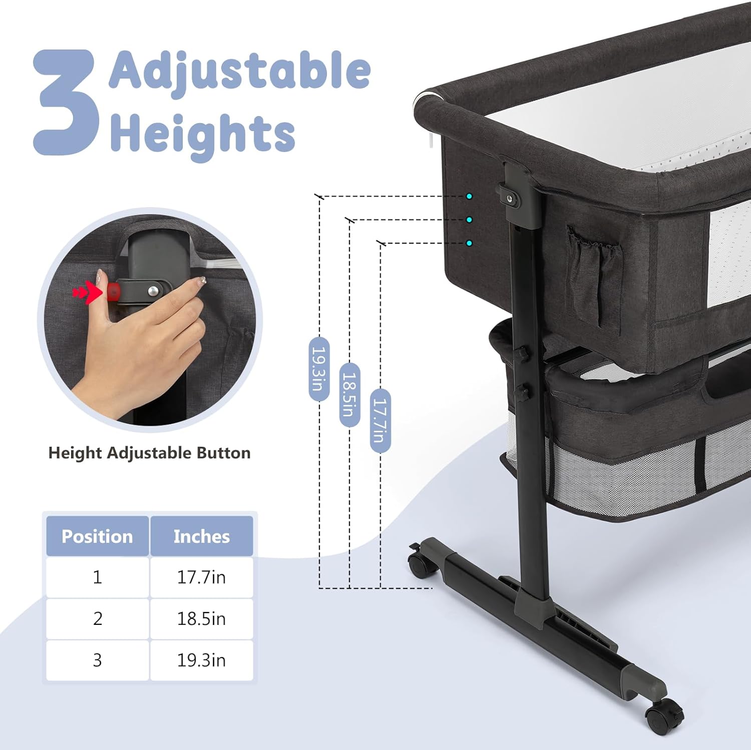 Detalle 2 de 3-in-1 Bedside Bassinet with Wheels