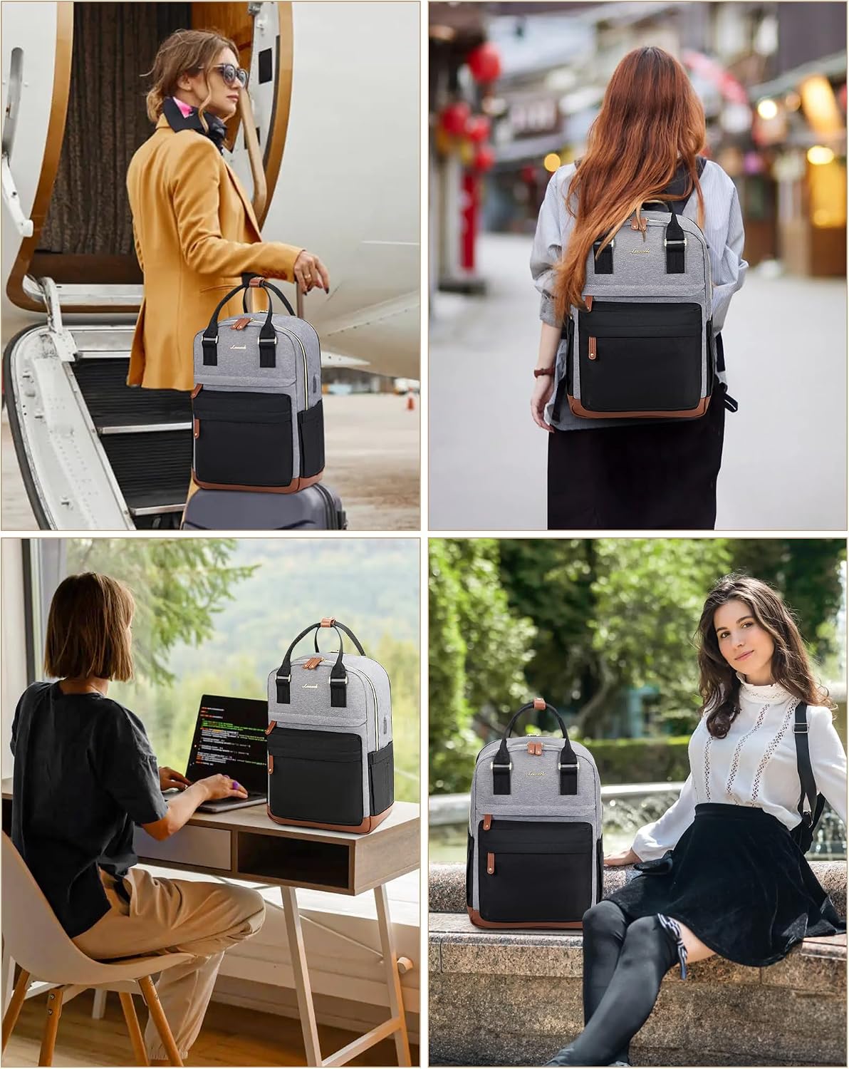 Detalle 2 de LOVEVOOK Schulrucksack für Teenager mit 15,6-Zoll-Laptopfach – wasserabweisend, USB-Ladeanschluss, 22 Liter