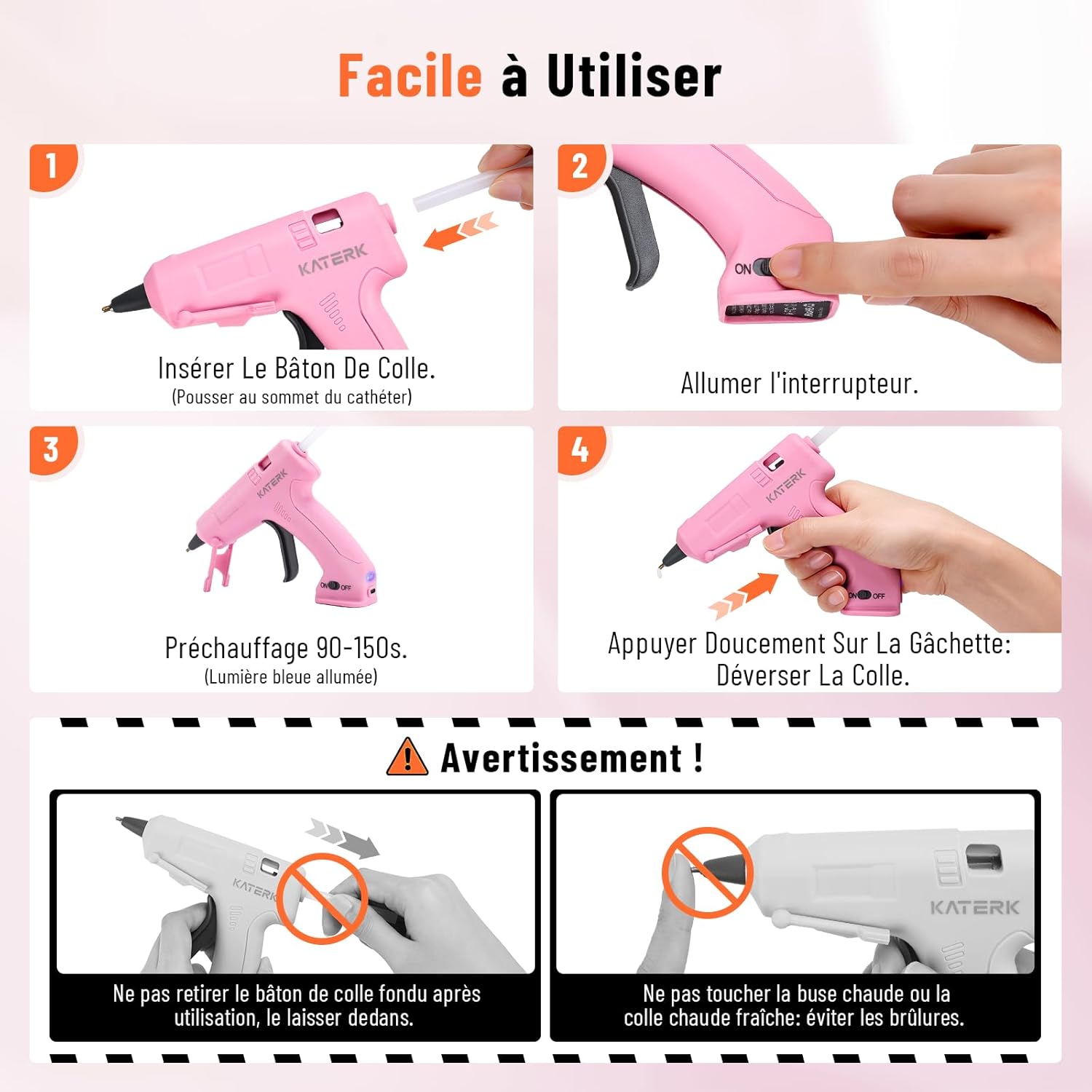 Thumbnail 4 de Pistolet à colle sans fil Katerk — 2000 mAh, chauffe rapide 90 s, 15x7 mm, rose