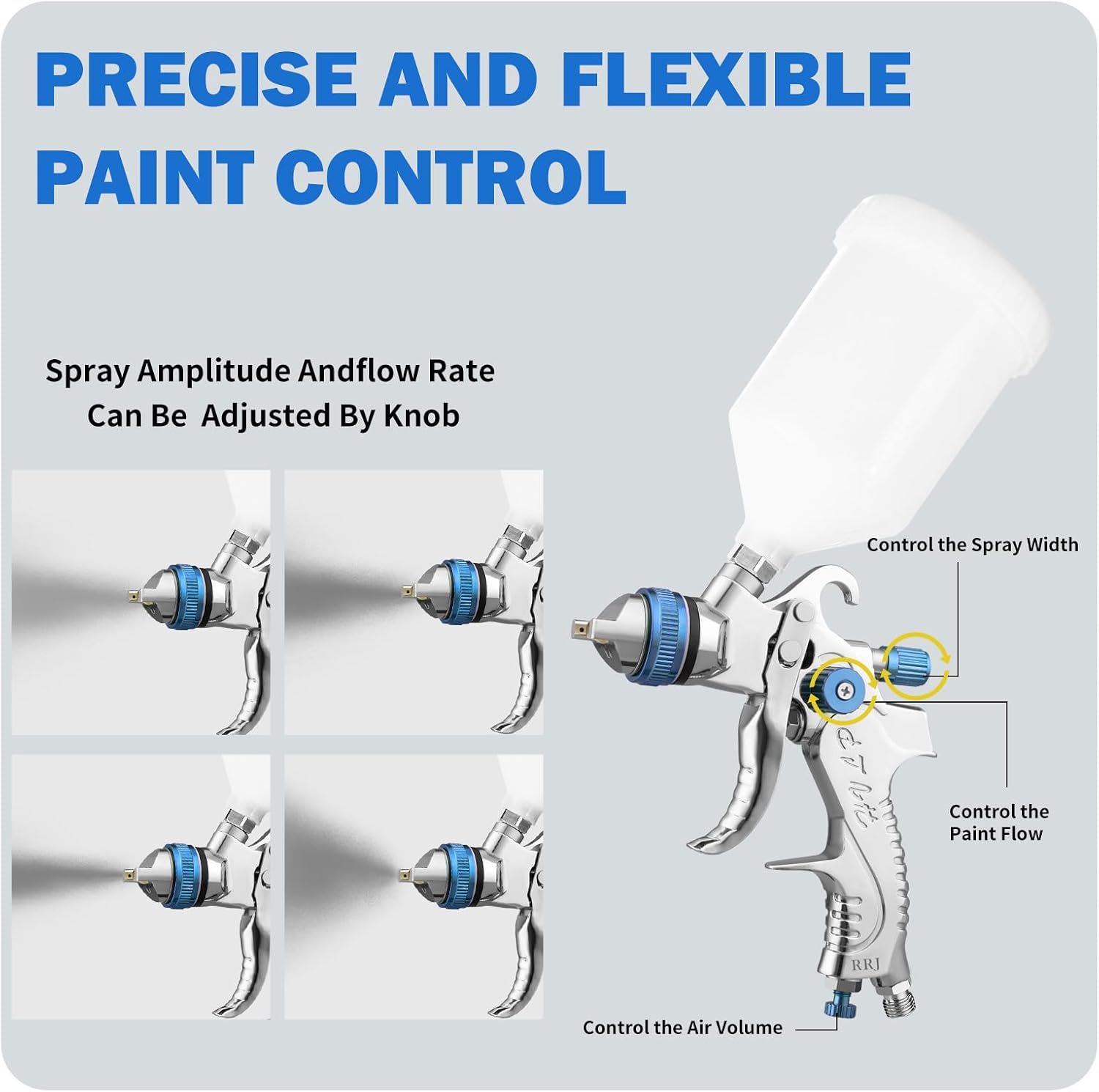 Thumbnail 4 de HVLP Gravity Feed Spray Gun with Air Regulator – 1.4/1.7/2.0mm Nozzles for Car, Furniture and DIY Painting