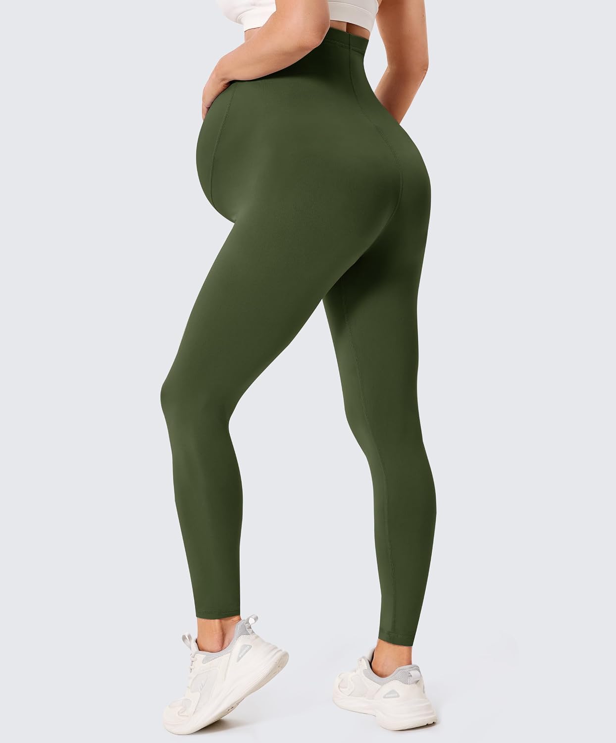 Detalle de VALANDY Creamlush 2 Pack Over Bump Maternity Leggings with Adjustable Waist