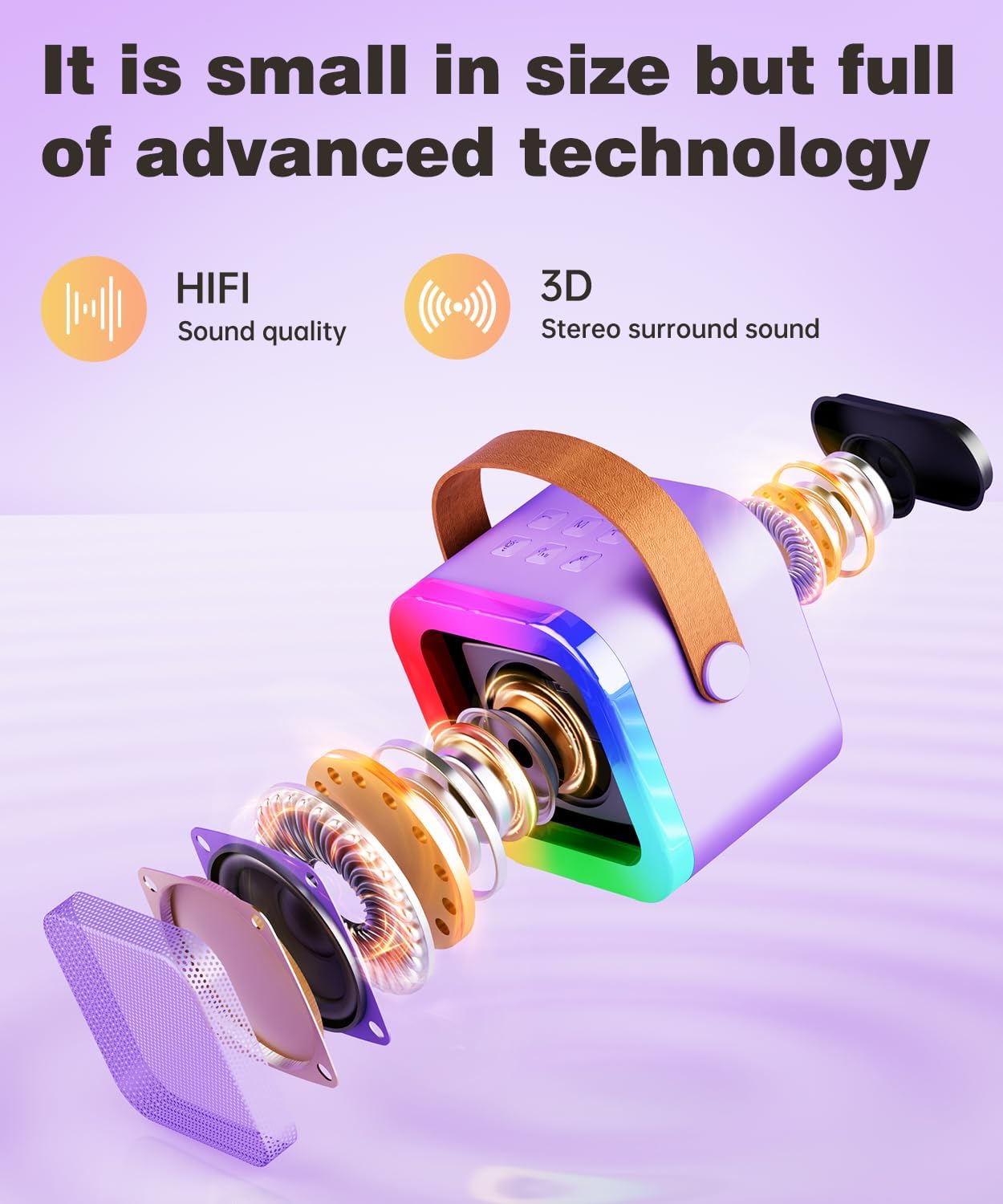 Detalle de Mini Karaoke Machine Speaker for Kids & Adults (Purple, 2 Mics) — Portable Bluetooth Karaoke System