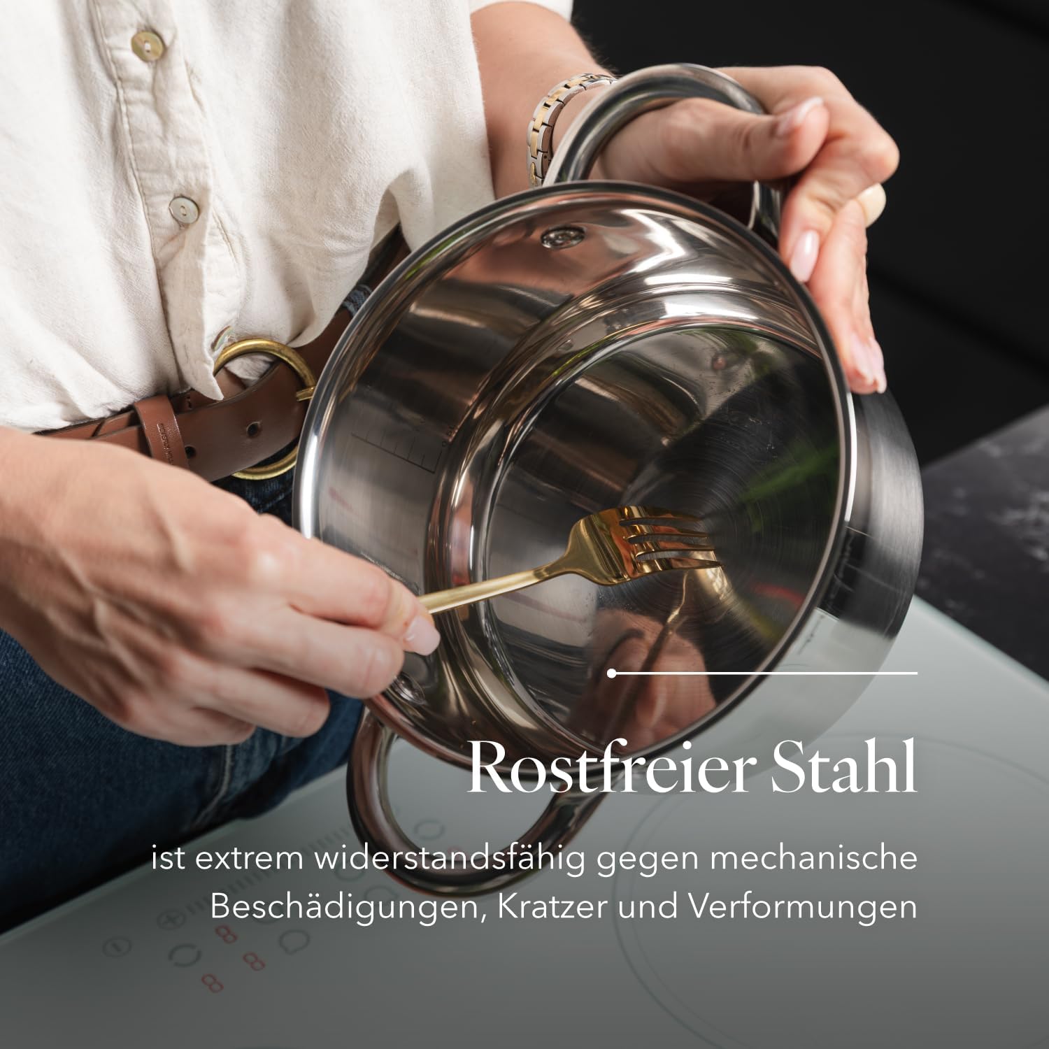 Detalle de FLORINA Falcon Edelstahl-Kochtopf 1,9 l (Ø 16 cm) mit Glasdeckel und Innenskala