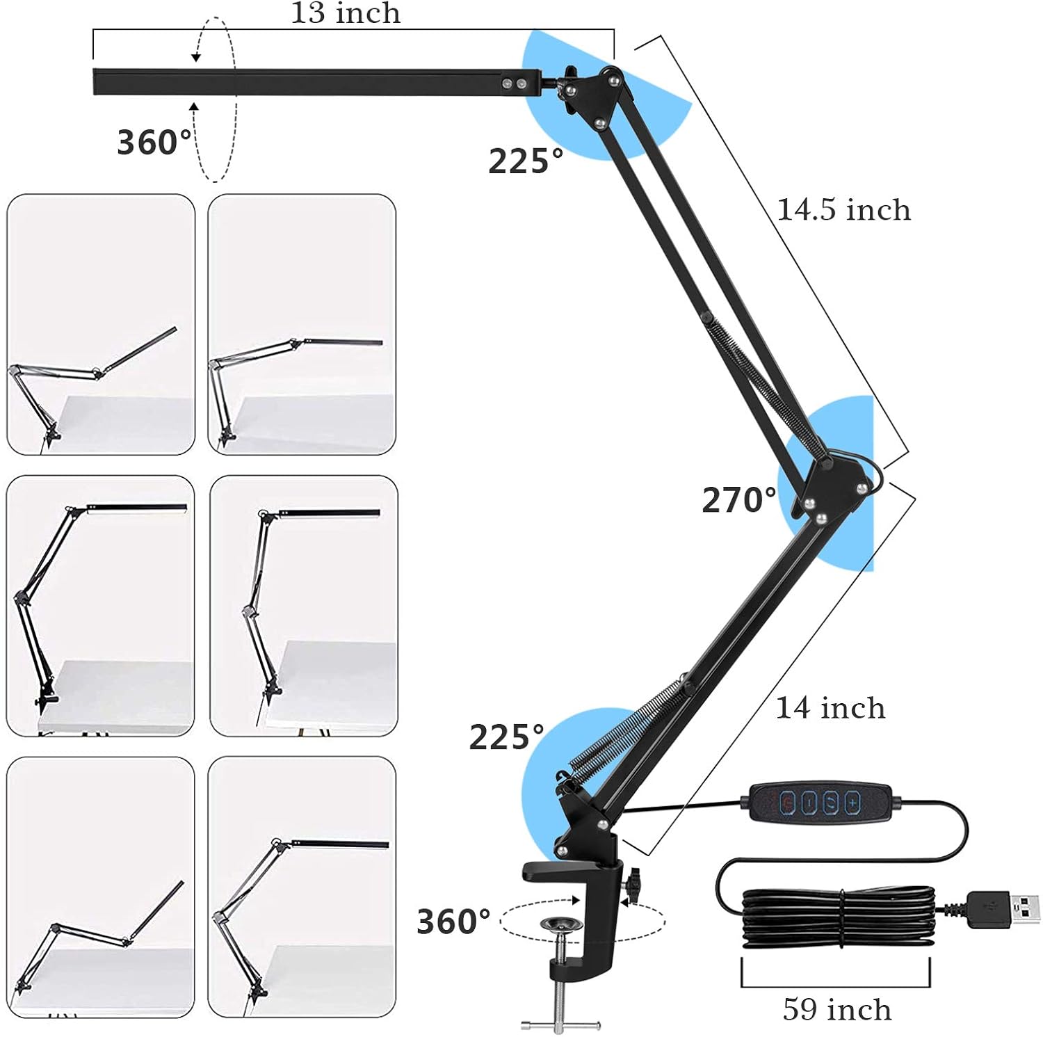 Thumbnail 2 de SKYLEO Schreibtischlampe Dimmbar mit Clip – Augenschutz, 3 Lichtmodi, 10 Stufen Helligkeit, Schwarz