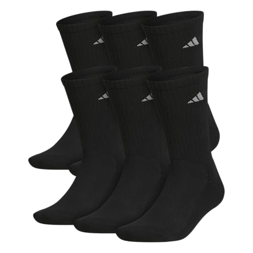 Detalle de adidas Men's Athletic Cushioned Crew Socks (6 Pairs) — Durable & Comfortable in Black/Aluminum 2, Large