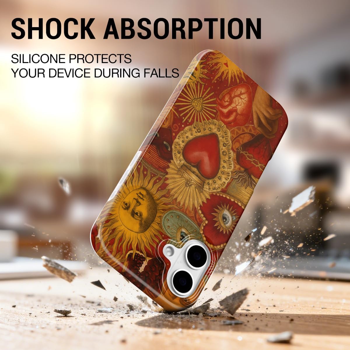 Detalle de GEQCDBN iPhone 17 Case, Red Sacred Heart Slim TPU Cover with Raised Edges