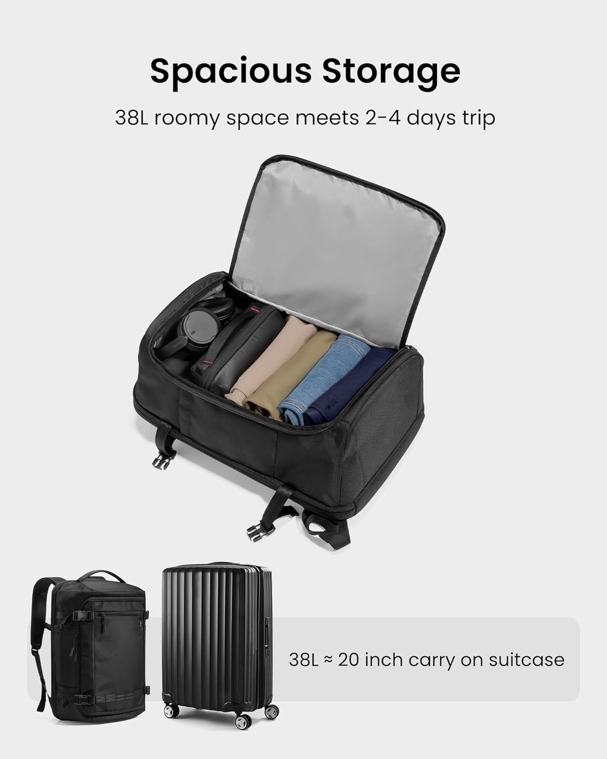 Detalle de tomtoc Travel Backpack 38L (TSA Friendly) carry-on for a 17.3-inch laptop
