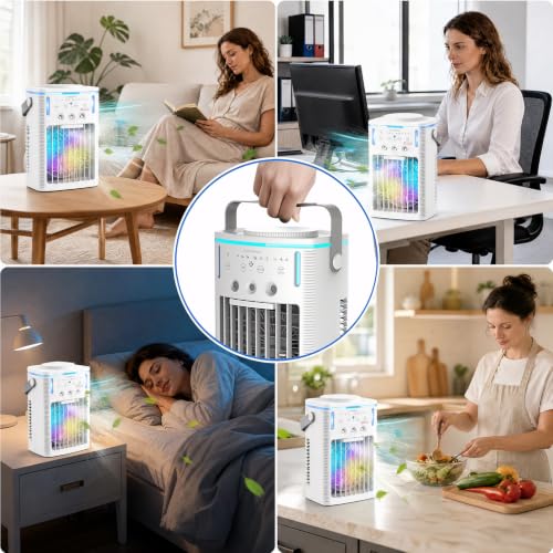 Detalle 2 de Lihaian Klimaanlage Mobil: 6-in-1 tragbares Klimagerät mit 1000 ml Tank, USB-C, Fernbedienung und Licht