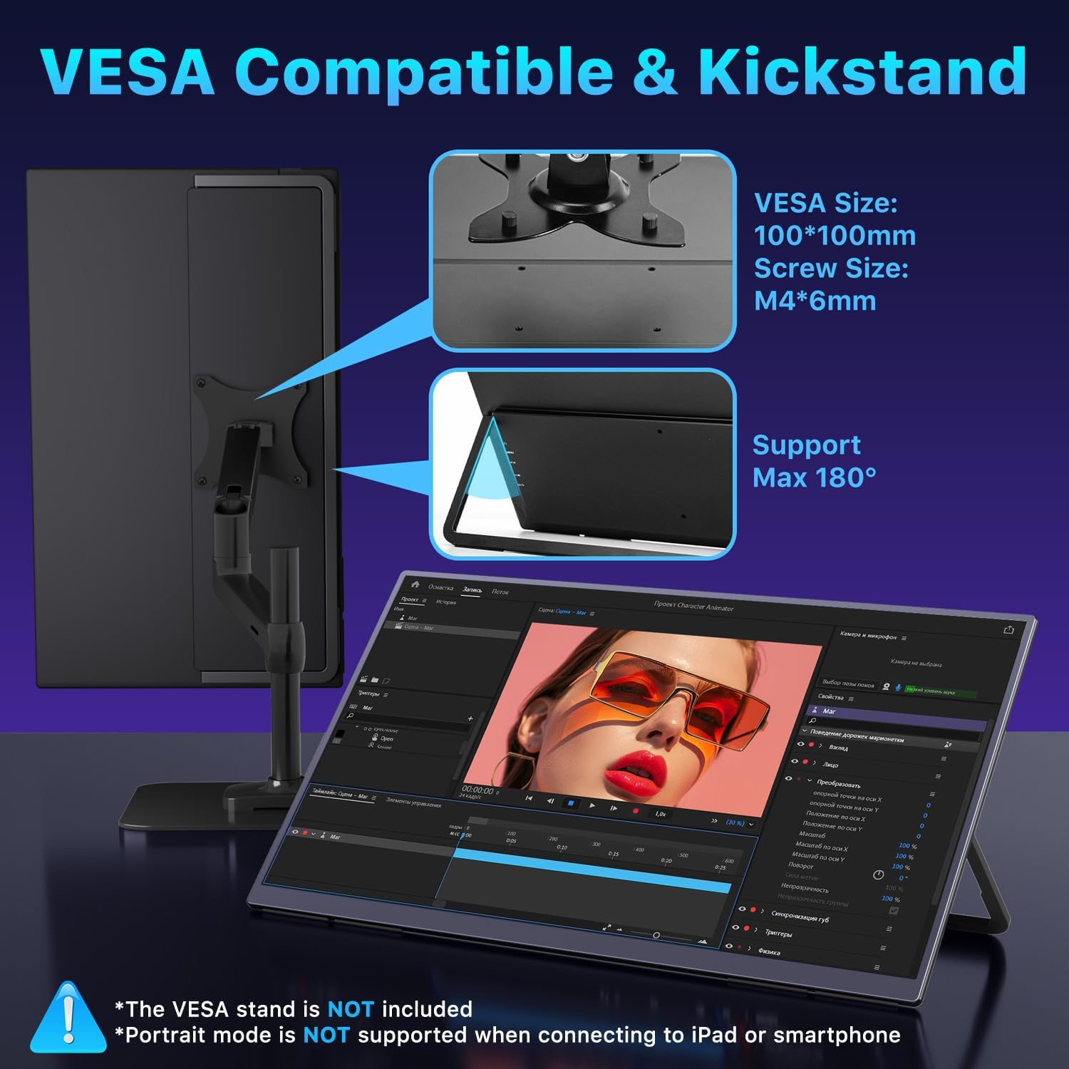 Detalle de Upperizon 23.8-Inch 4K Portable Monitor with HDR, USB-C & HDMI, 100x100mm VESA, Built-in Speakers