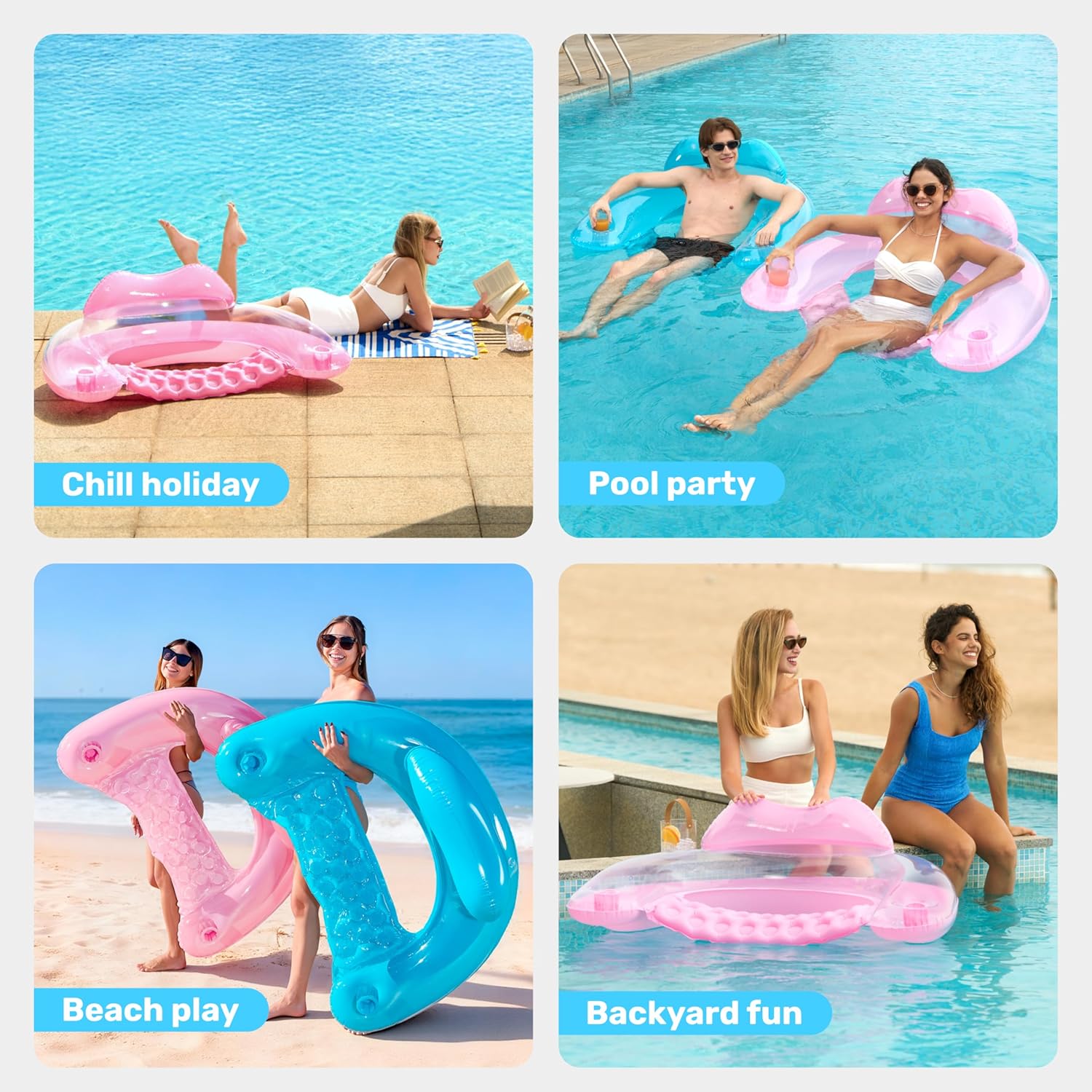 Thumbnail 6 de Sloosh Inflatable Pool Floats for Adults (2-Pack) with Cup Holders, X-Large Pool Chair