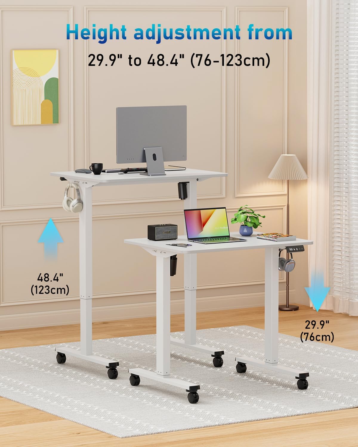 Detalle de Xyndyx Höhenverstellbarer Schreibtisch 80x60 cm – Elektrisch, Memory-Funktion, Weiß