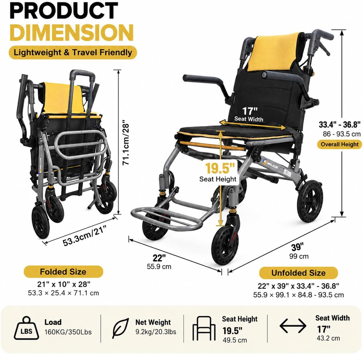 Thumbnail 4 de Lightweight foldable wheelchair, 17" 🚶