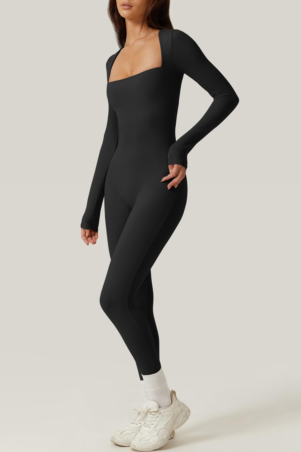 Thumbnail 3 de QINSEN Womens Square Neck Long Sleeve Jumpsuit