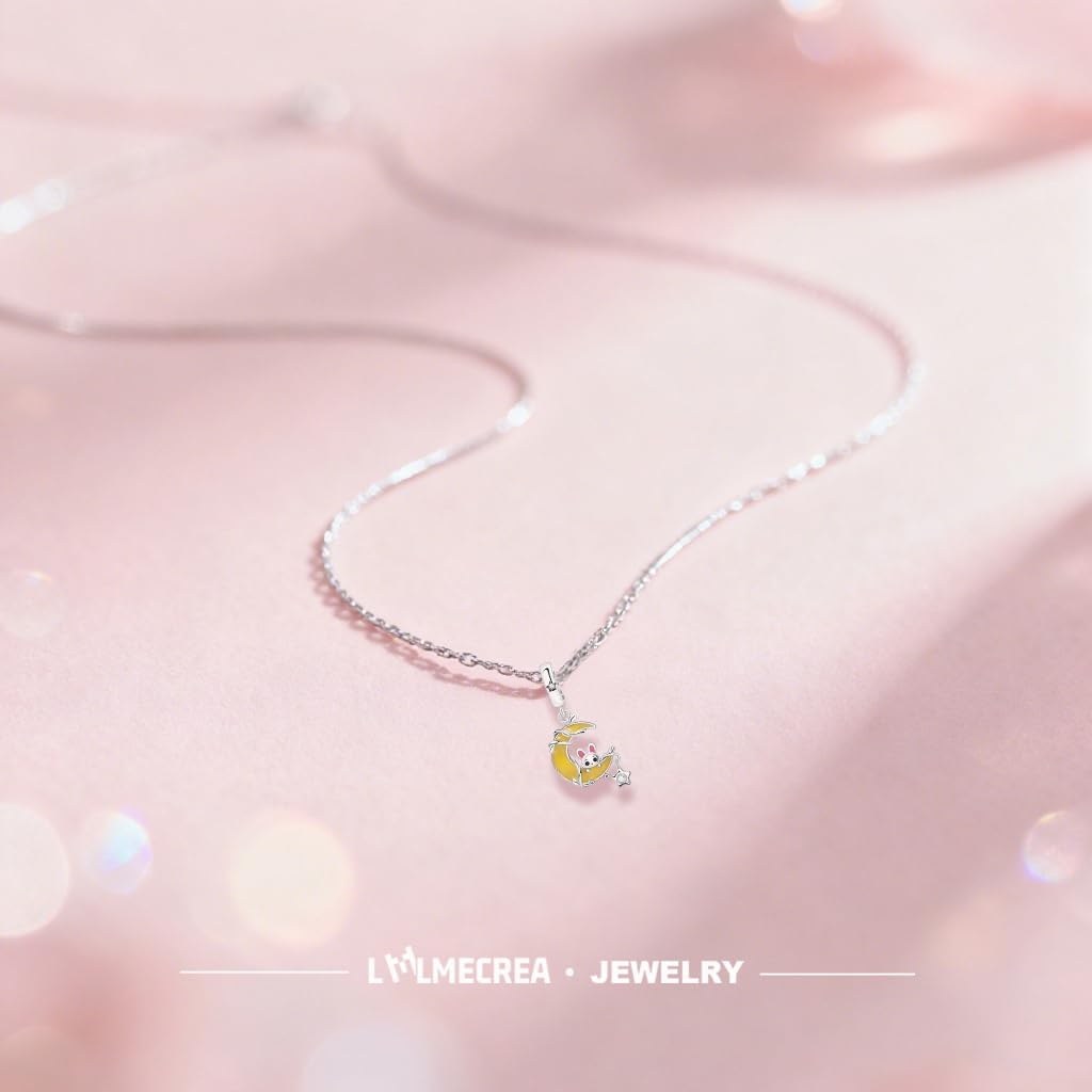 Detalle de LMLMECREA Charms Anhänger aus 925er Sterlingsilber mit Mond & Kaninchen – für europäische Armbänder
