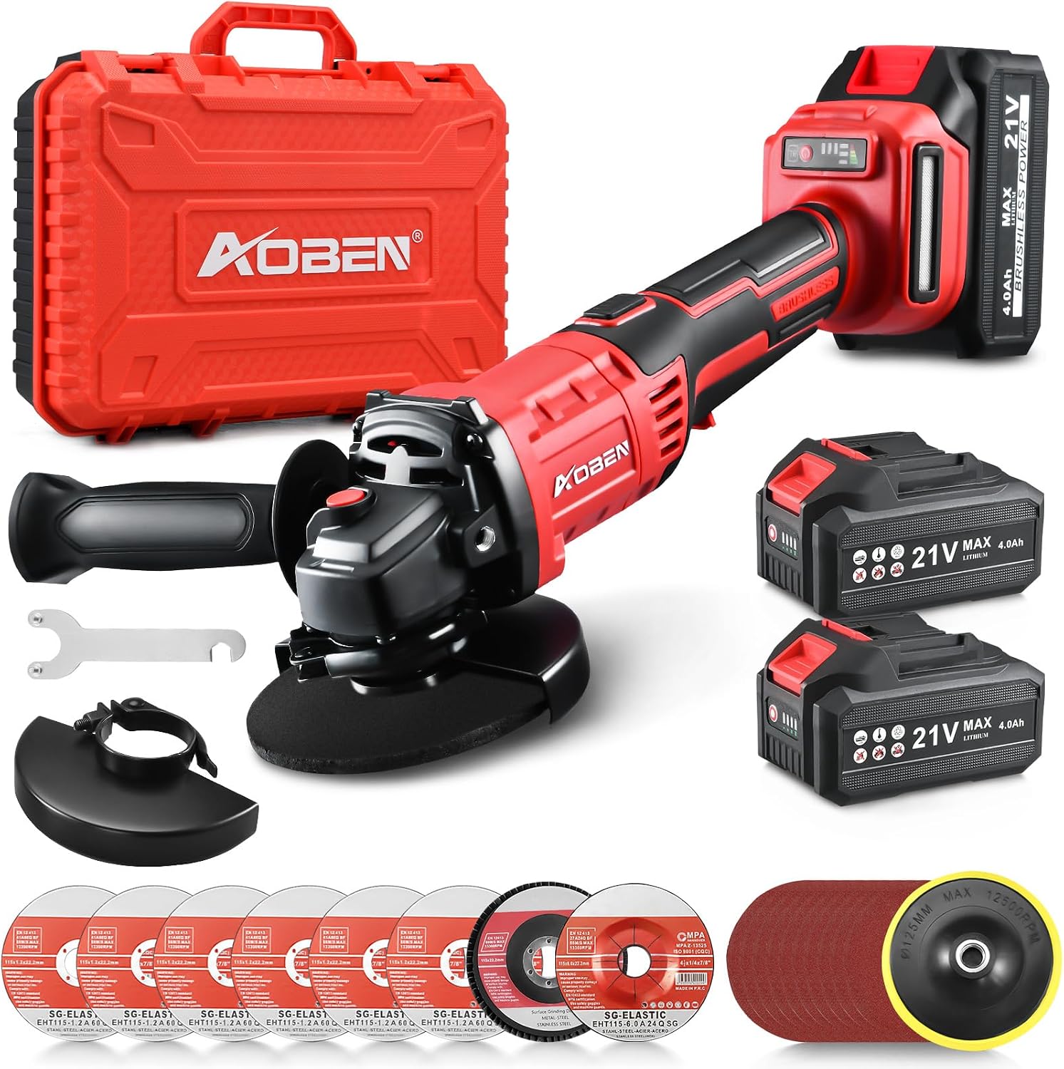 Detalle de AOBEN 21V Cordless Angle Grinder, 4-1/2-Inch Brushless, 3-Speed