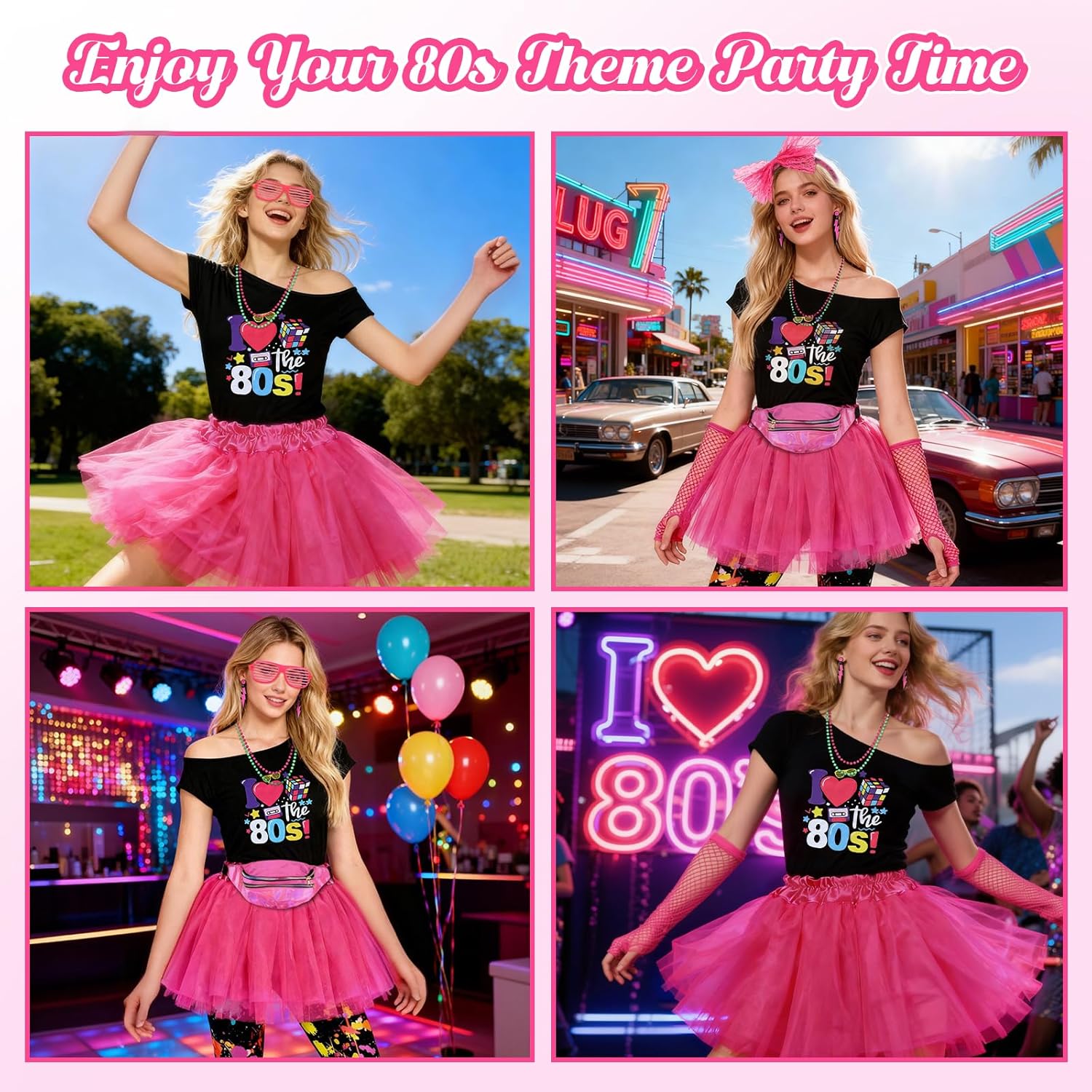 Thumbnail 5 de HuiJuKeJi 80er Jahre Outfit Damen Set mit Neon-Accessoires (24-teilig)