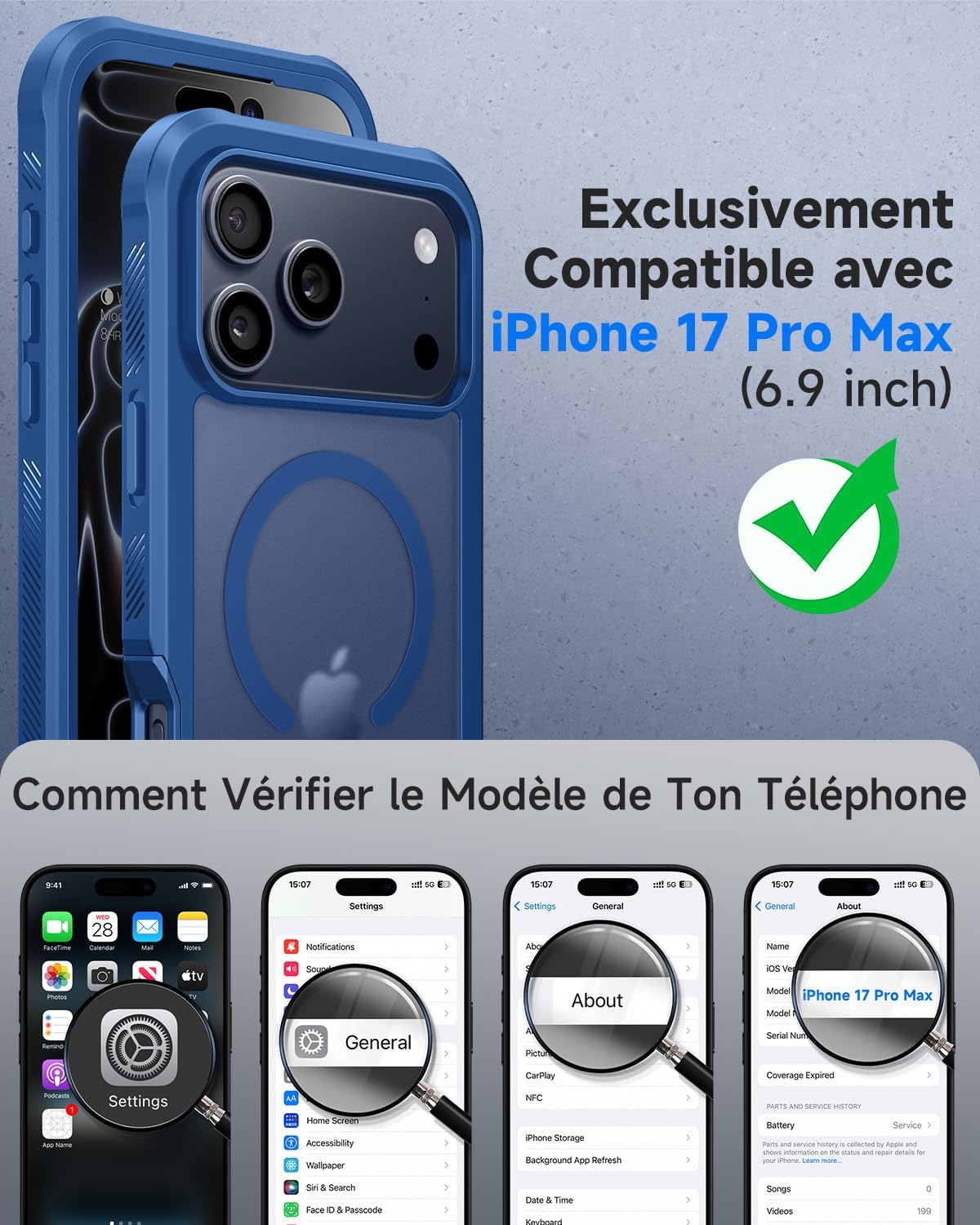 Thumbnail 6 de Coque Magnétique Seacosmo pour iPhone 17 Pro Max — Verre trempé anti-espion, MagSafe, dos translucide bleu