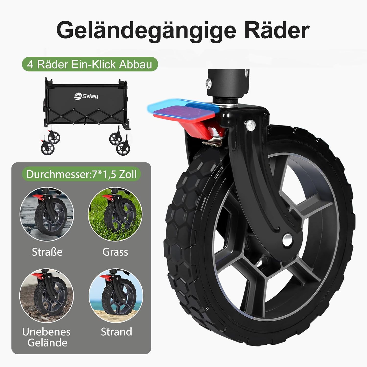 Thumbnail 2 de Sekey XXL Faltbarer Bollerwagen S4018 mit Dach und 150 kg Tragfähigkeit – Schwarz