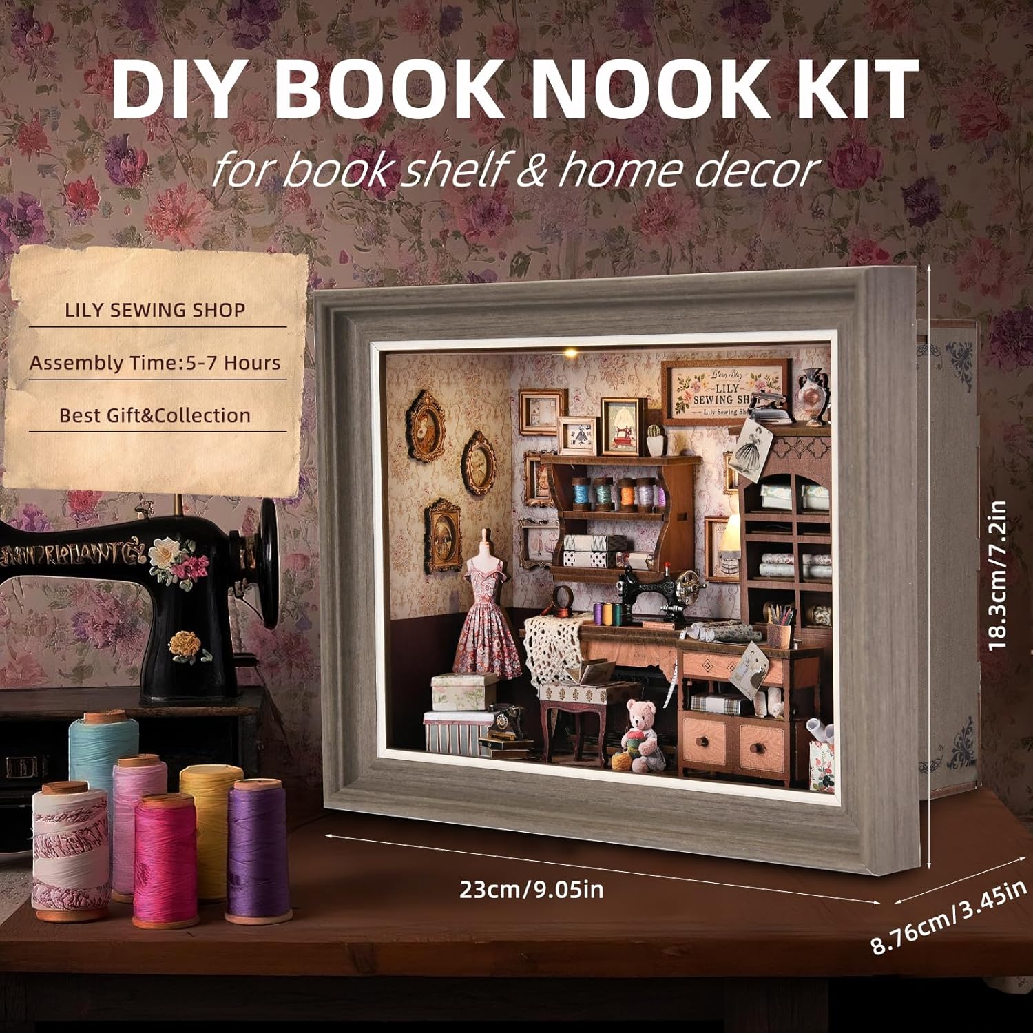 Detalle de ETKVR Book Nook Kit Lily Sewing Shop: Cornice-atelier 3D in legno da parete