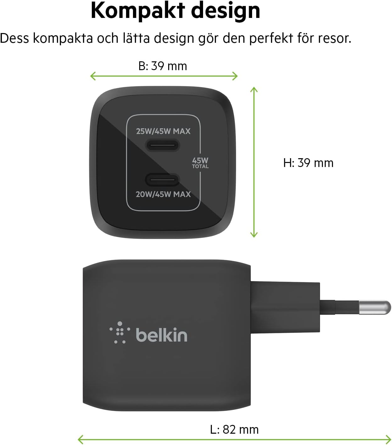 Thumbnail 4 de Belkin 45 W dubbel USB-C-väggladdare med GaN och Power Delivery 3.0
