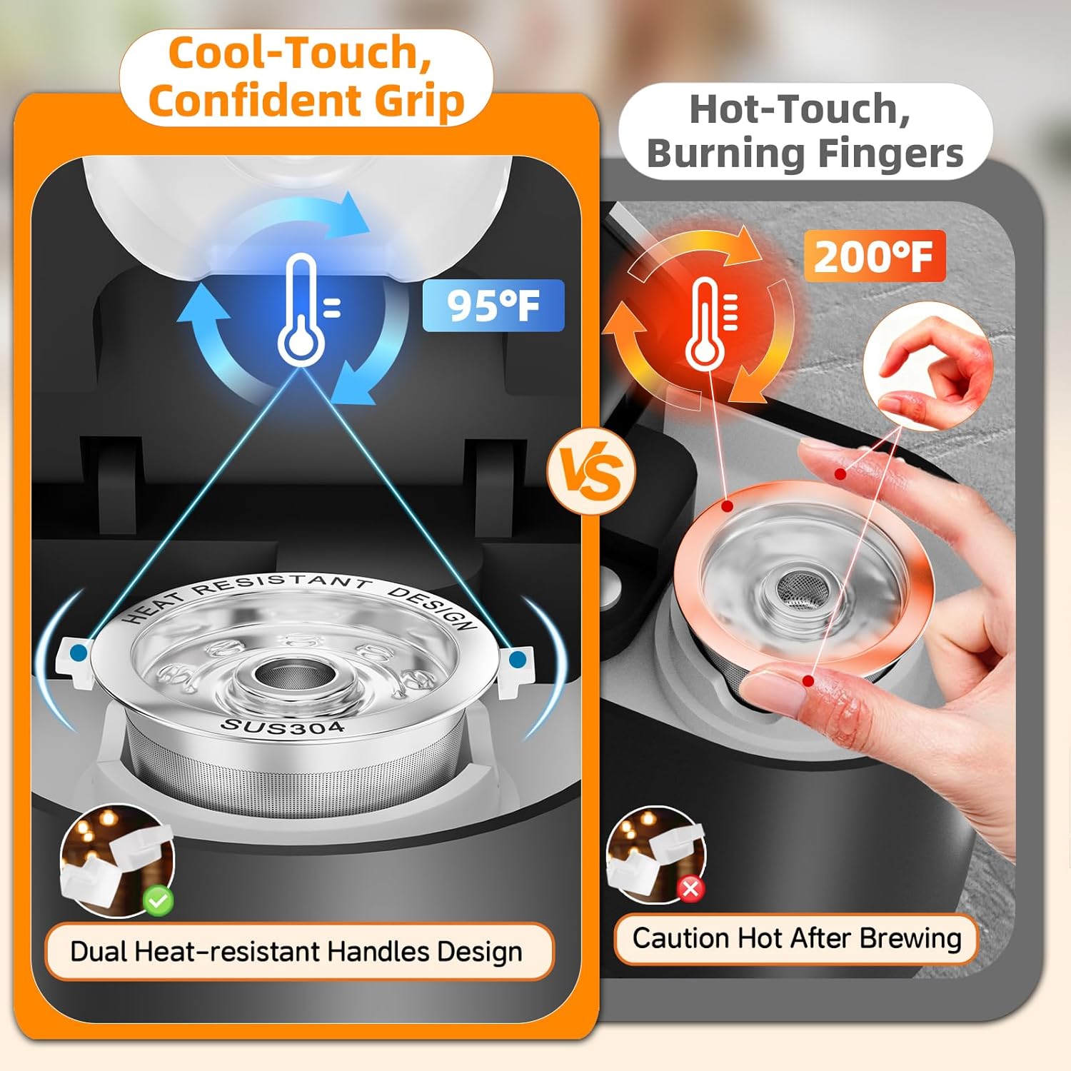 Detalle de 2 Pack Reusable K Cups for Keurig – All Stainless Steel, 1 Prong Machines (No Seal Gasket) with Filling Funnel & Cleaning Brush