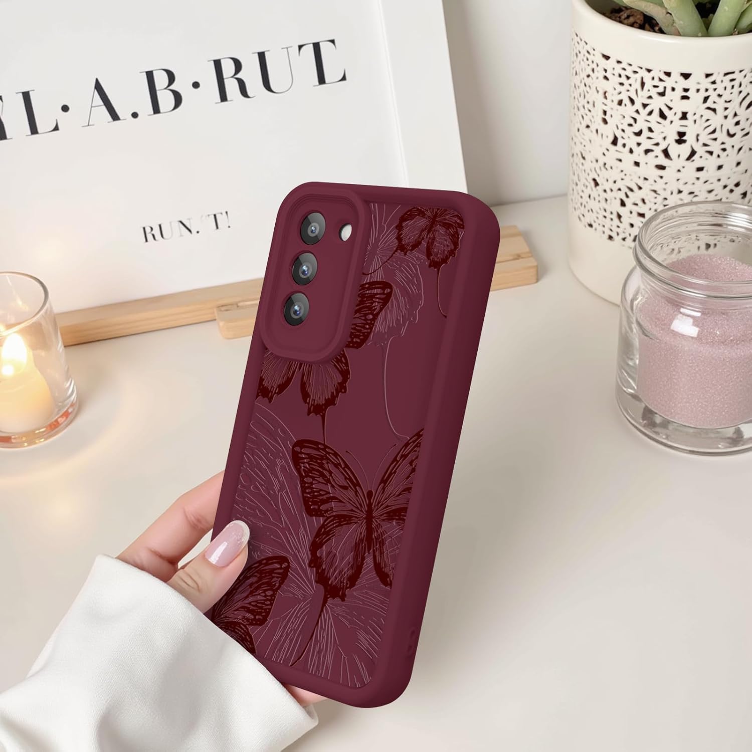 Detalle de FUXICASE Butterfly Silicone Case for Samsung Galaxy S22 5G (Burgundy Red)
