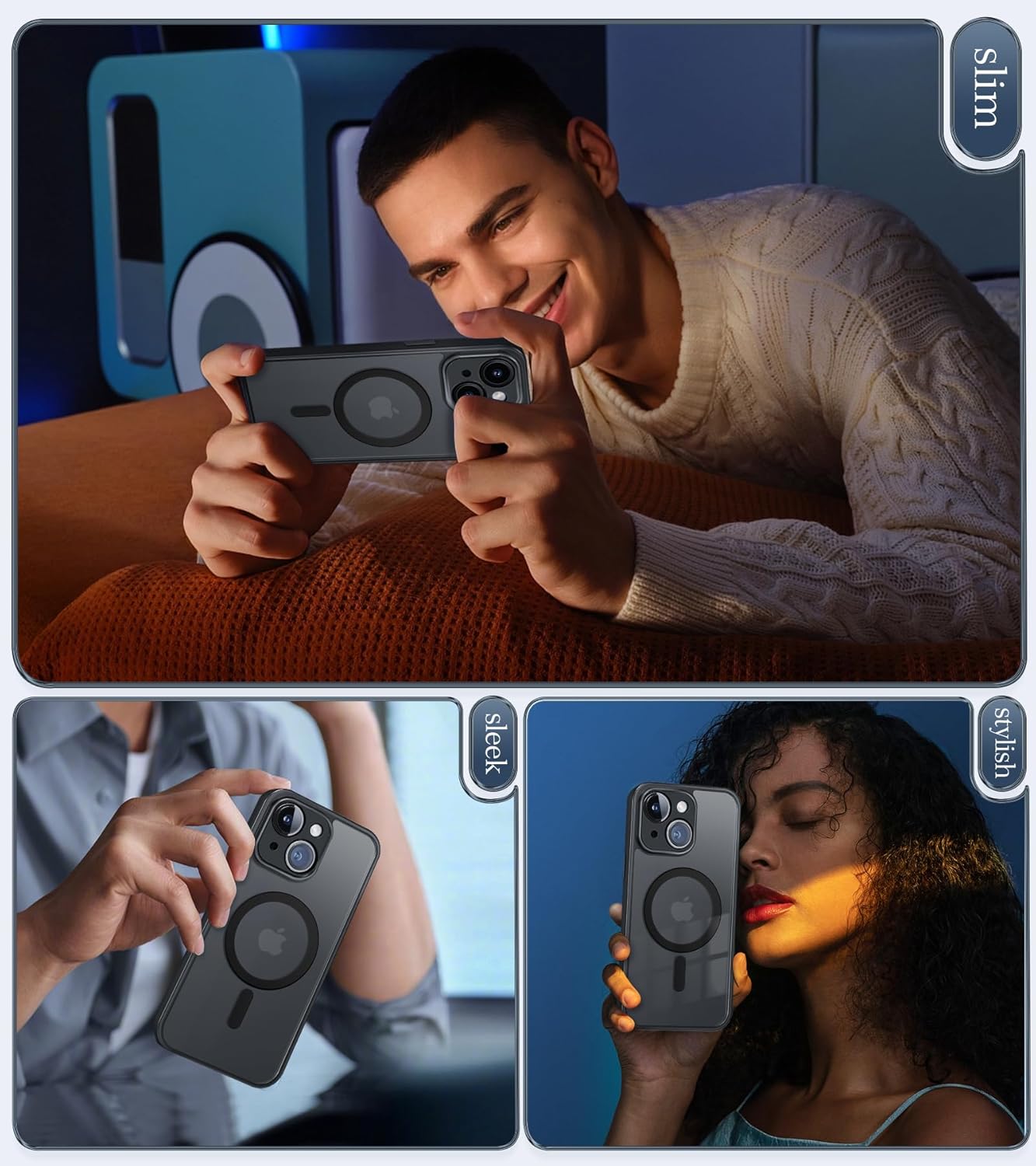 Thumbnail 6 de FLLAO Coque Magnétique pour iPhone 15 avec 2 Verres Trempés et Protection d’Objectif – Noir translucide, MagSafe