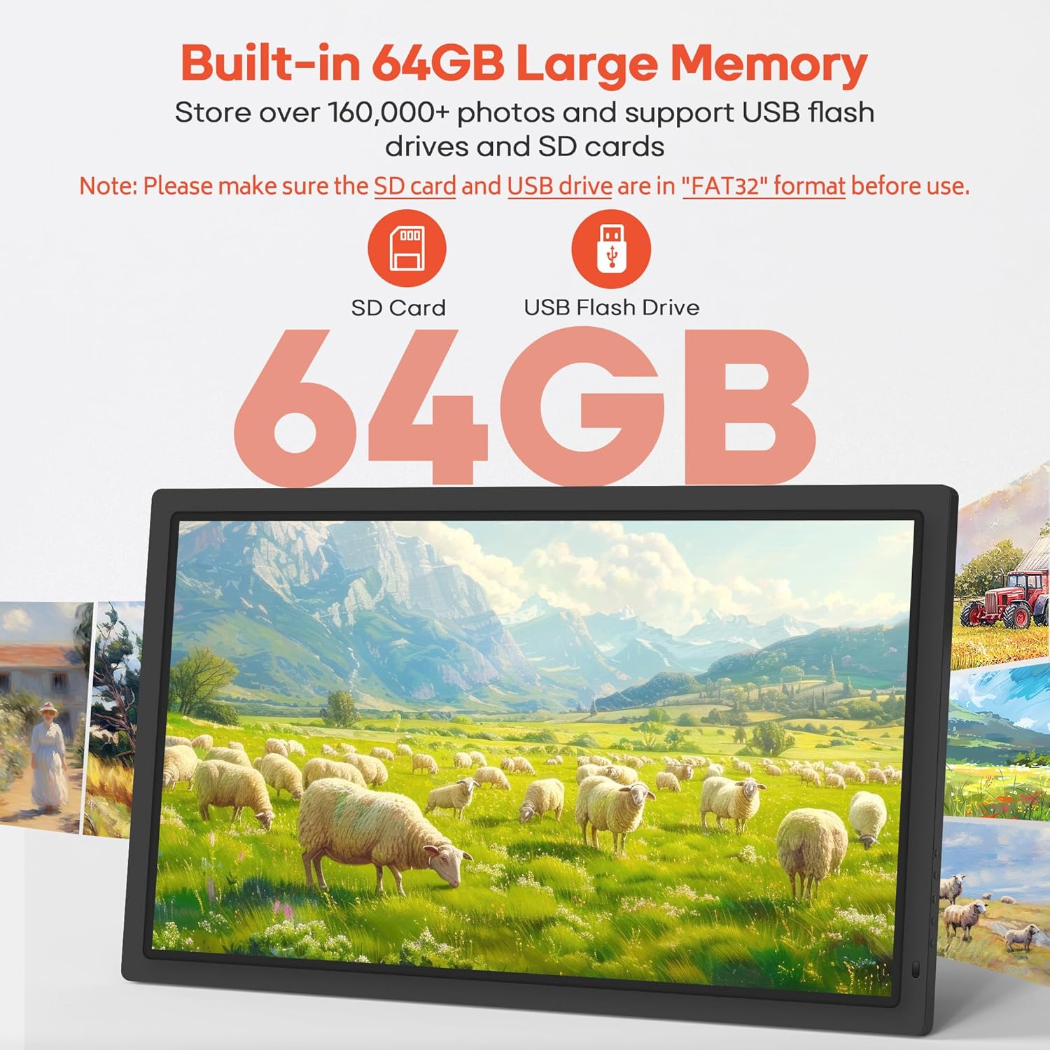 Thumbnail 4 de Frameo 32” Extra Large WiFi Digital Picture Frame with 64GB, FHD IPS Touch Screen (Wall Mounted) — Frameo App Sharing