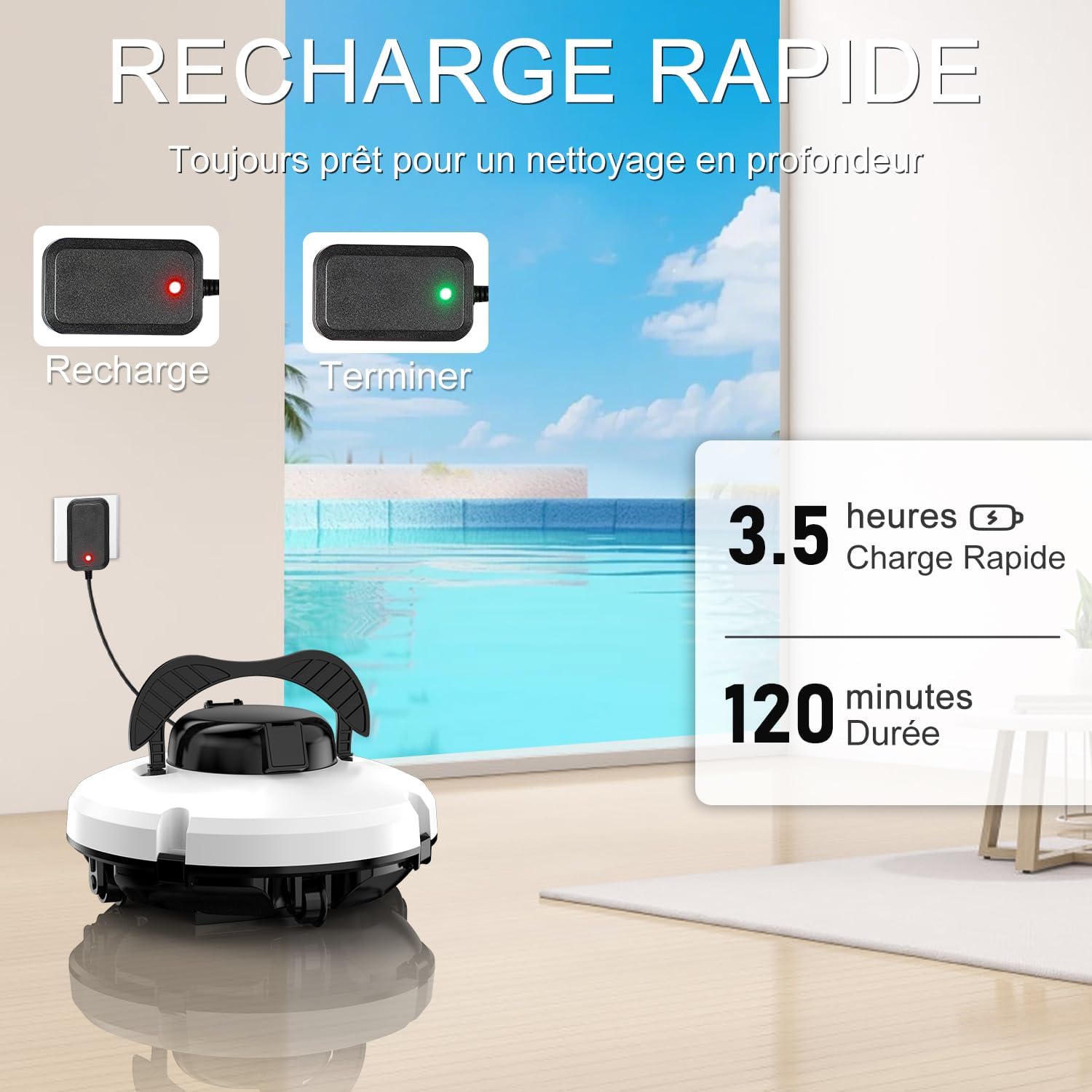 Detalle de (2026) Robot Piscine sans Fil 100m² – Aspirateur Piscine à Double Moteur, 120 Min, Auto-Stationnement