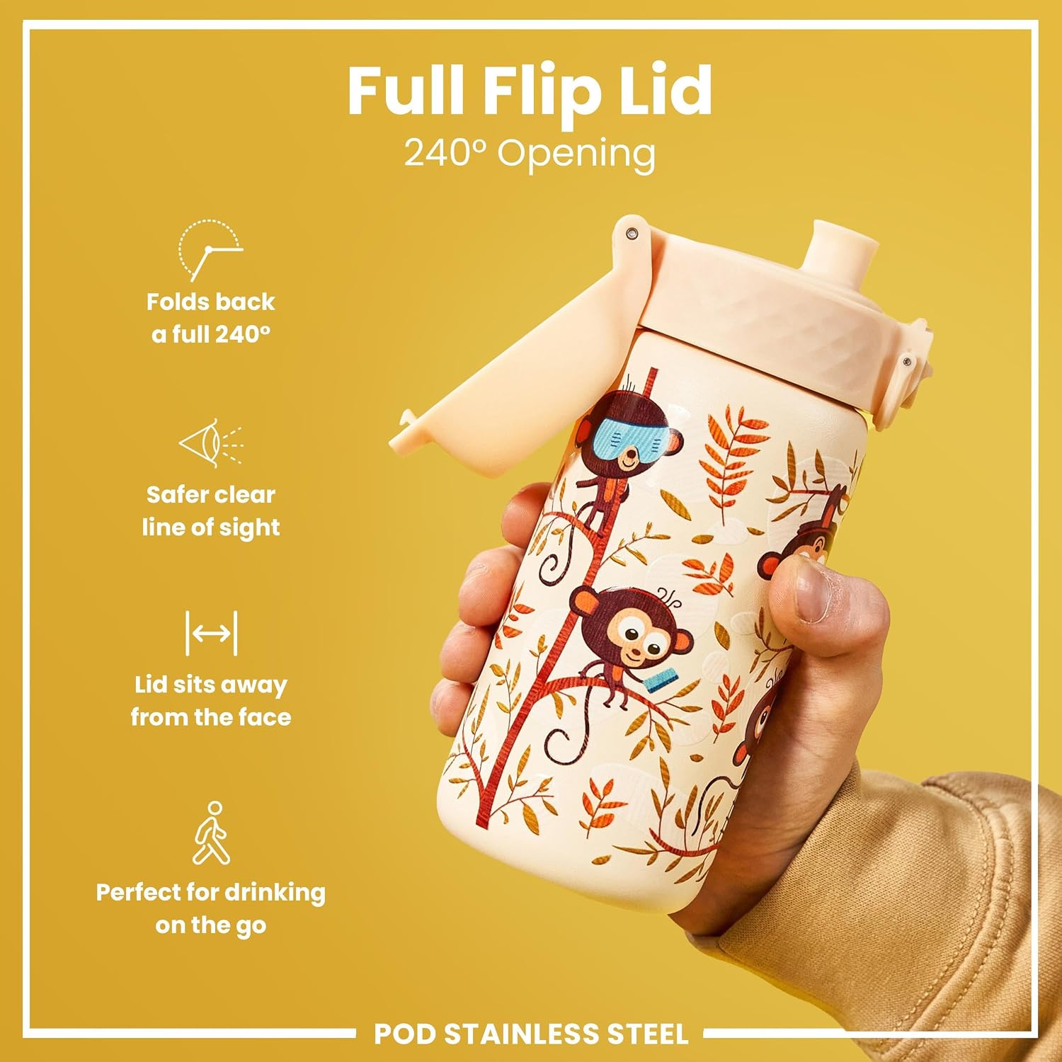 Detalle 2 de Ion8 Lightweight Steel Kids Water Bottle (400ml/13oz) in Cream – Leak Proof, Non‑Insulated, Dishwasher Safe