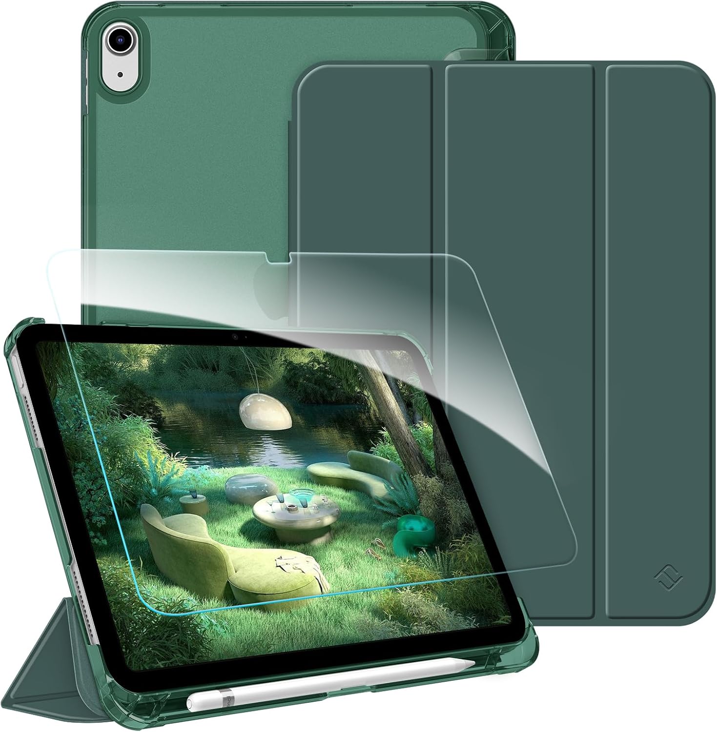 Detalle de Fintie Hülle & Schutzfolie-Set für iPad A16 11./10. Generation – 11,0/10,9 Zoll in Dunkelgrün