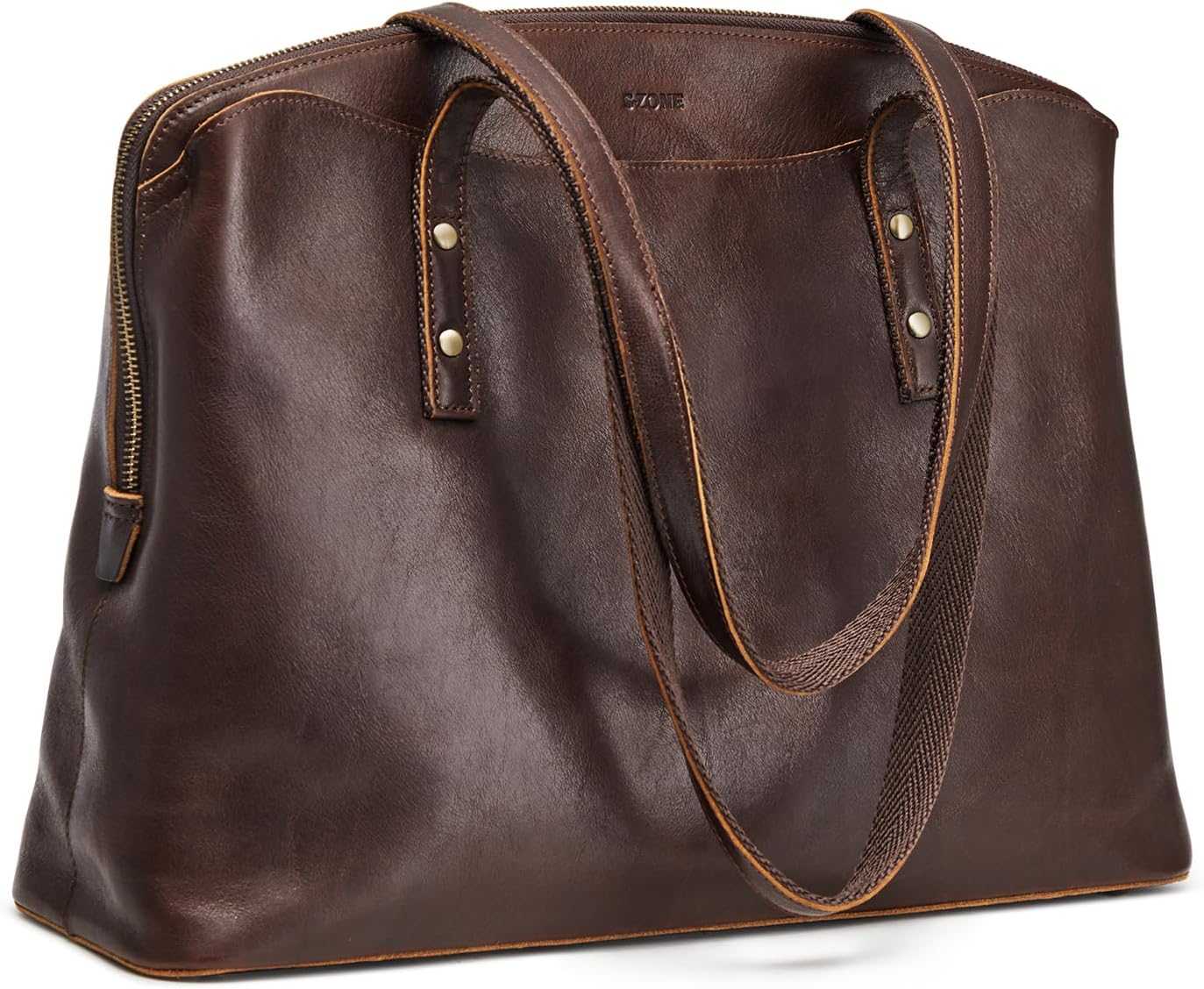 Detalle de S-ZONE Grand sac fourre-tout en cuir pour femme — Sac à main de travail et ordinateur 15,6
