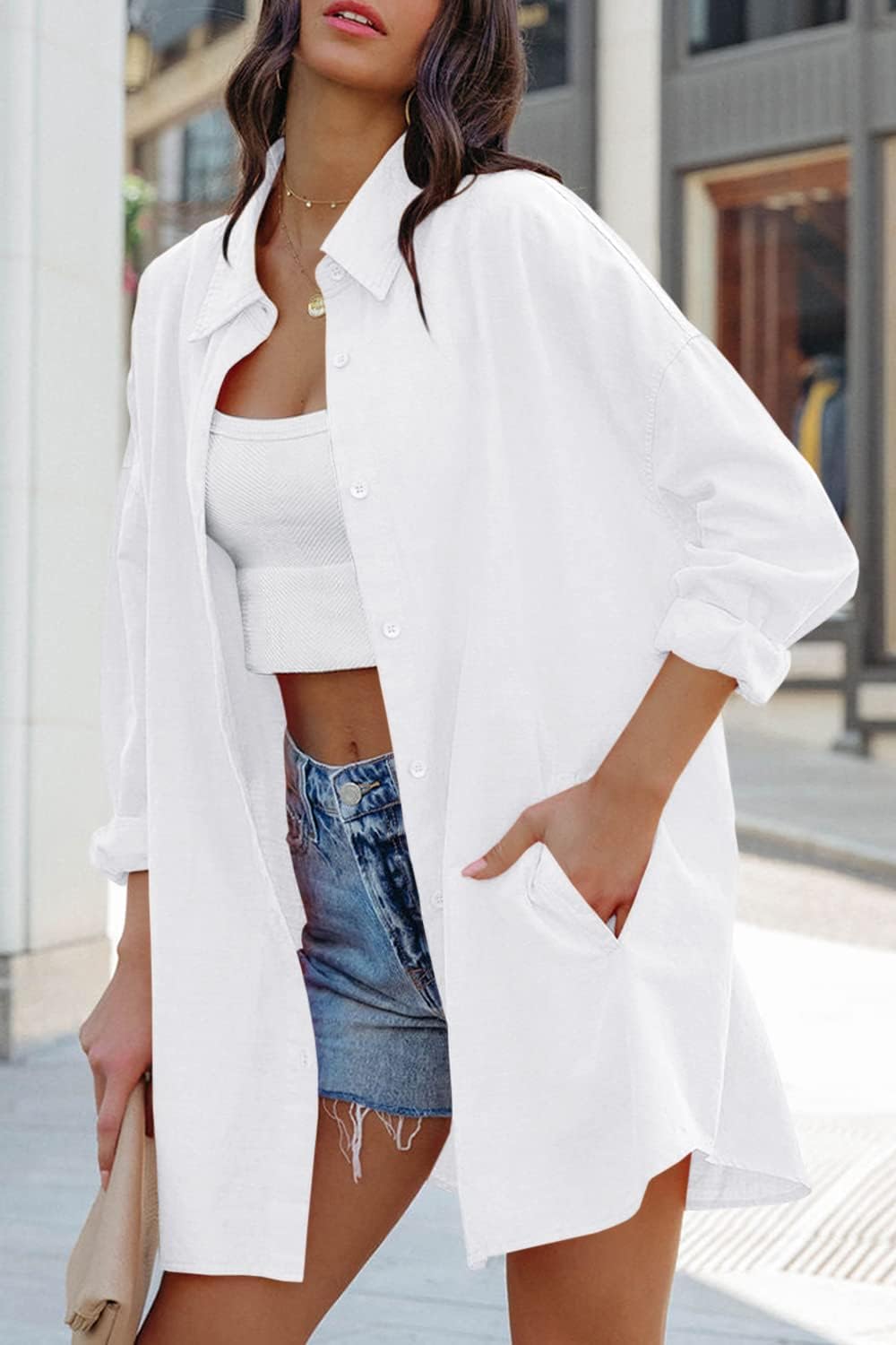 Thumbnail 4 de Cicy Bell Damen Oversized Bluse mit Langarm & Knopfleiste – Casual Button-Down mit Tasche