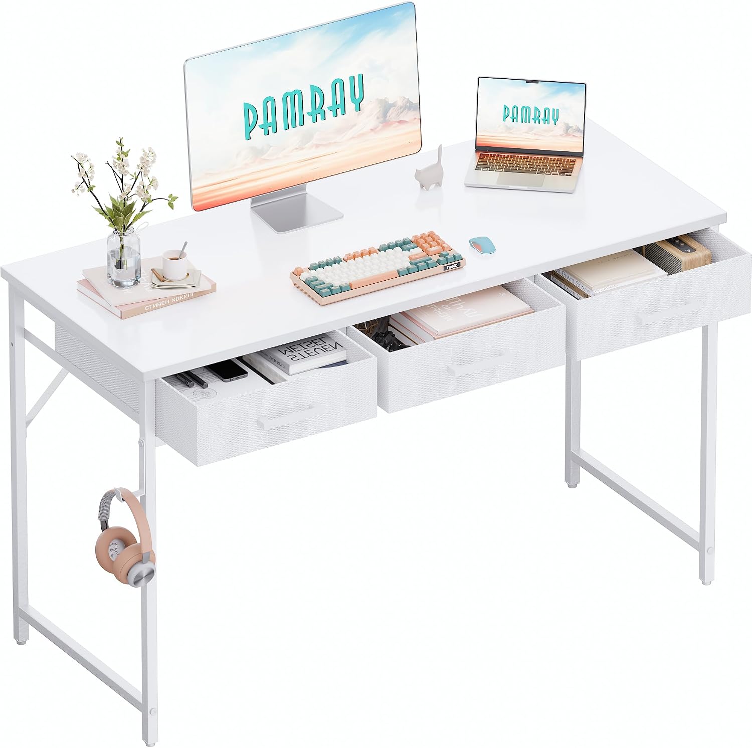 Thumbnail 6 de Pamray 32 Inch Small Computer Desk with 2 Drawers in Grey