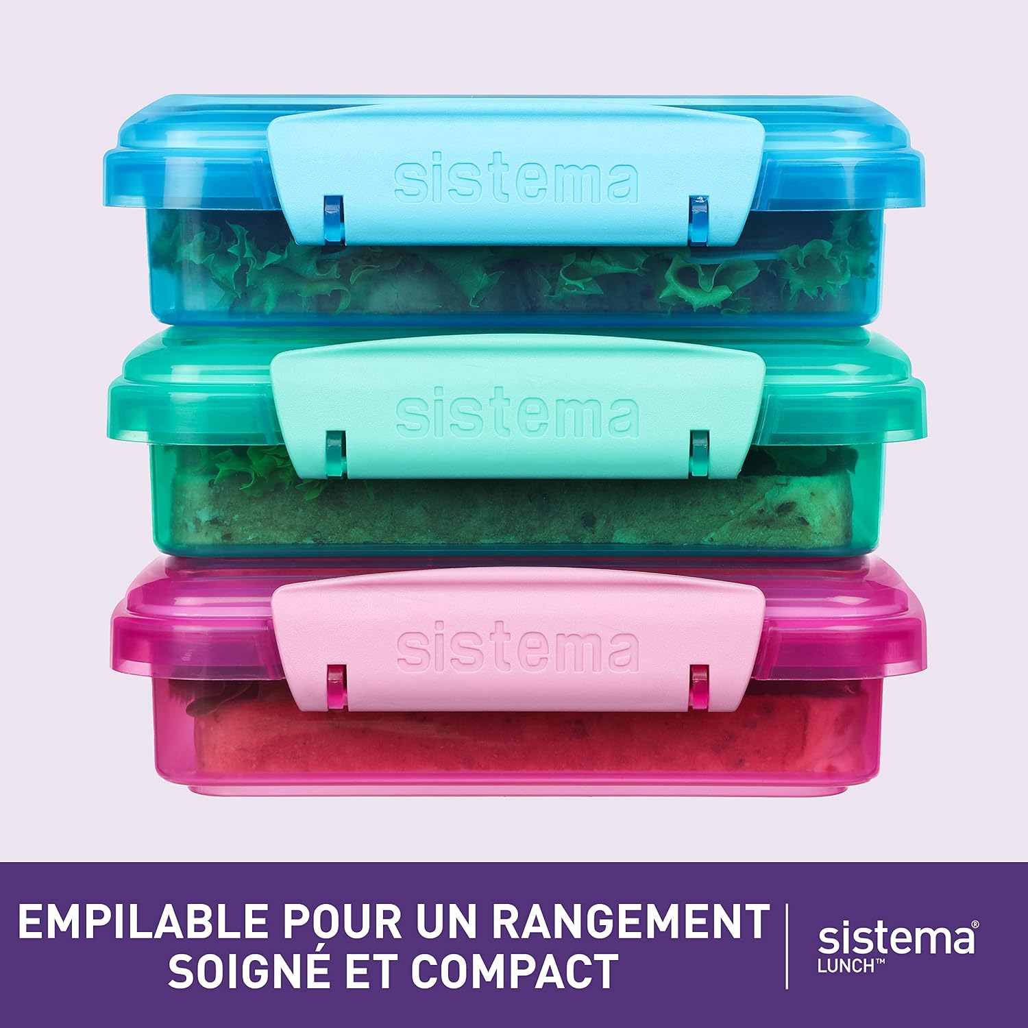 Detalle de Sistema Lunch boîtes à sandwich – Lot de 3 boîtes 450 ml, couleurs assorties