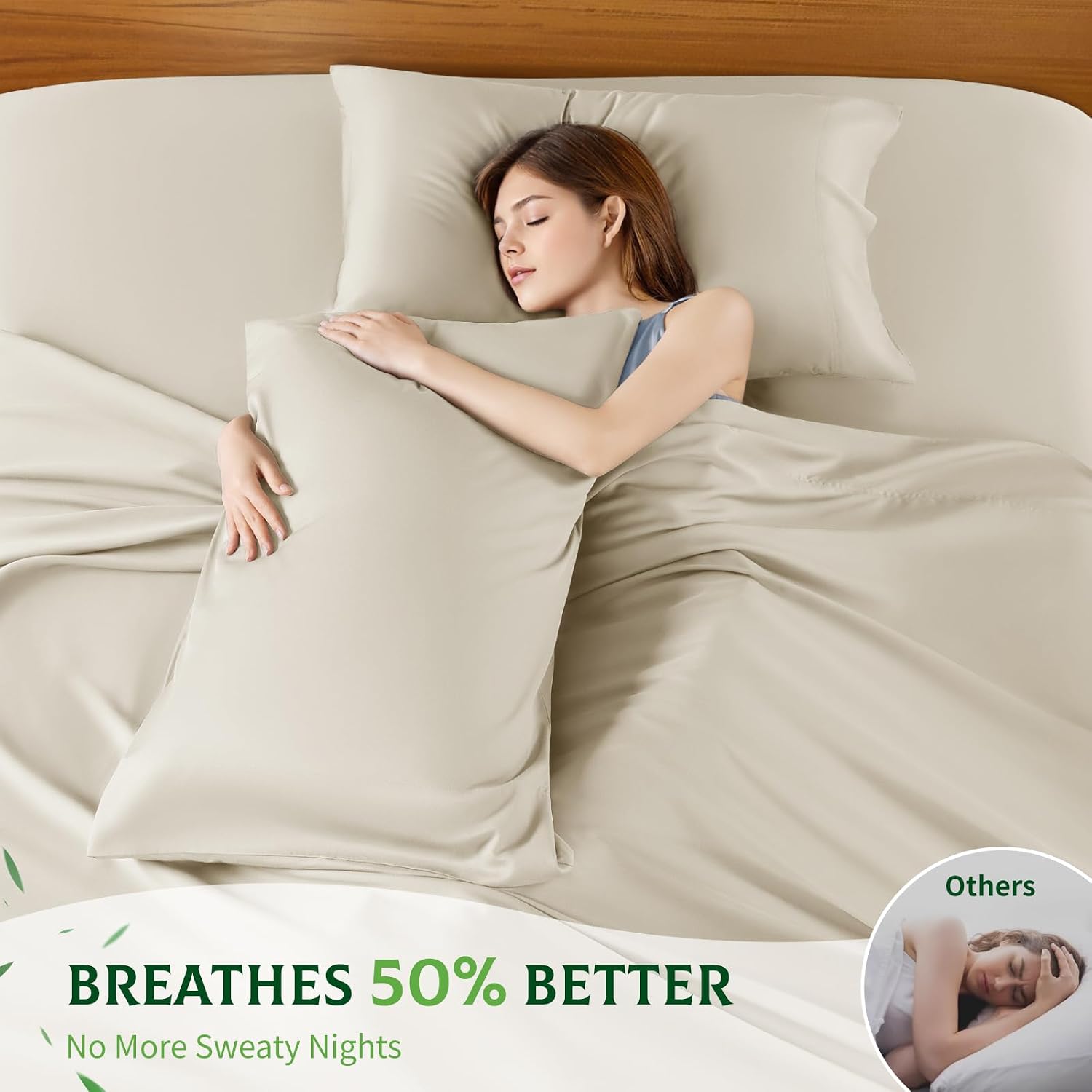 Thumbnail 3 de SONORO KATE 100% Bamboo-Derived Viscose Bed Sheets (Beige, King) with Extra-Deep Pockets