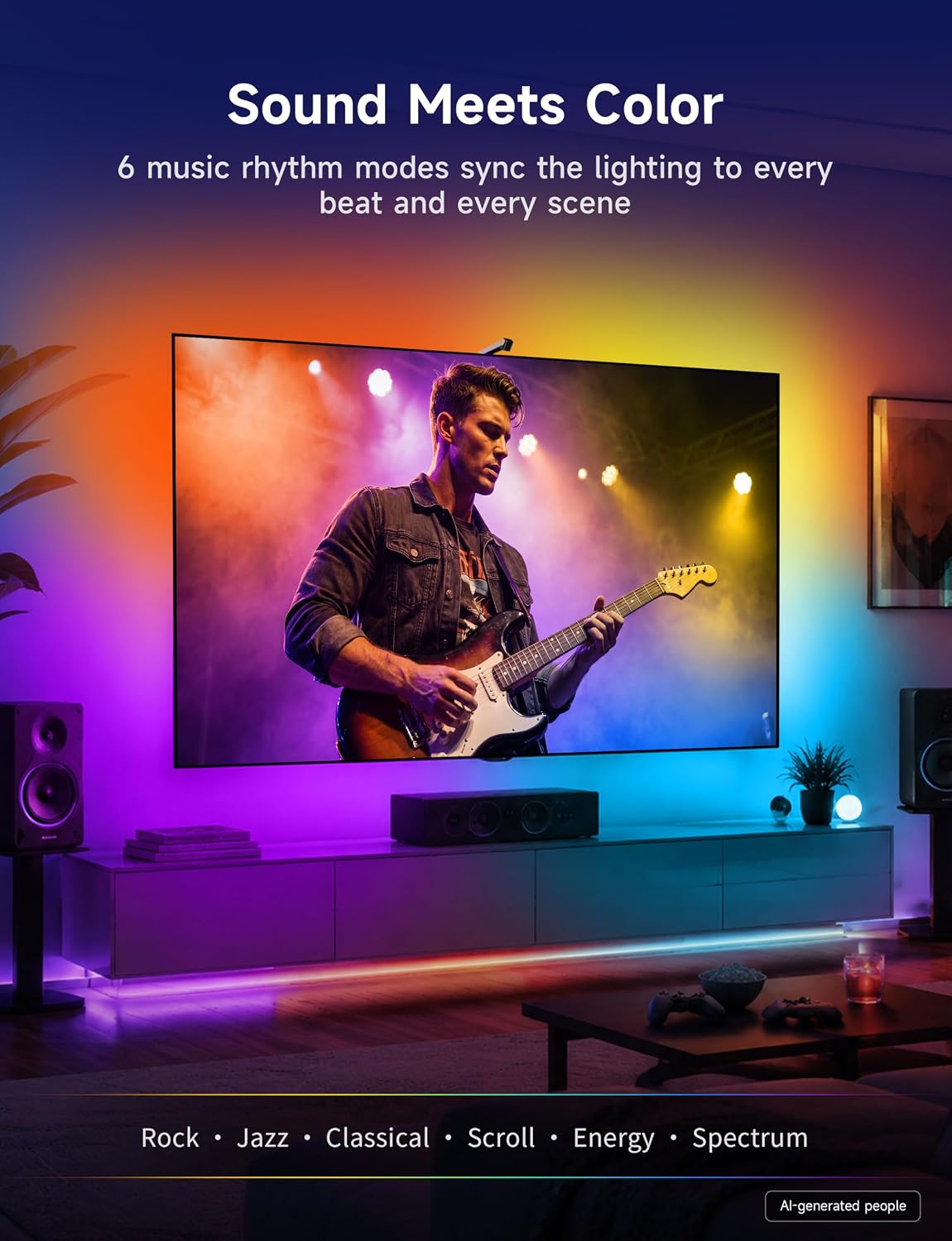 Detalle de LAVON L06 RGBIC TV Backlight, 18 Feet, 4-Sensor Screen Sync